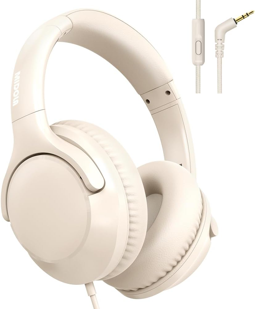 MIDOLA Wired Headphones Over-Ear Hi-Fi Sound with Microphone Adjustable Foldable, 1.5M Cord & 3.5Mm Jack, Lightweight Headset for Kids Adults PC Ipad Laptop Milk White image number 1