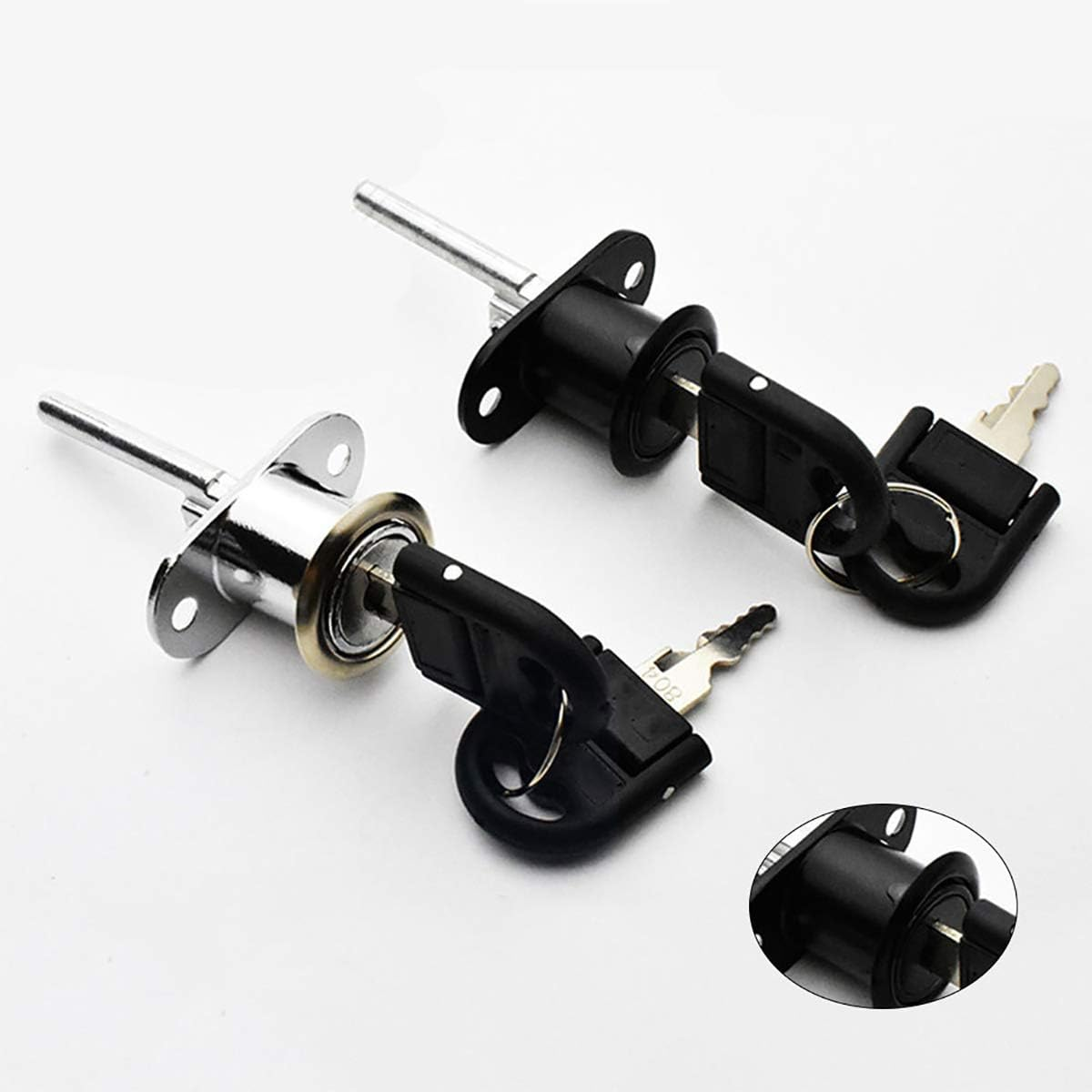1X Drawer Lock Desk Wardrobe Cabinet Plunger Lock, Cylinder Lock with 2 Keys, Zinc Alloy Chrome Finish,16/19Mm, Silver/Black image number 5