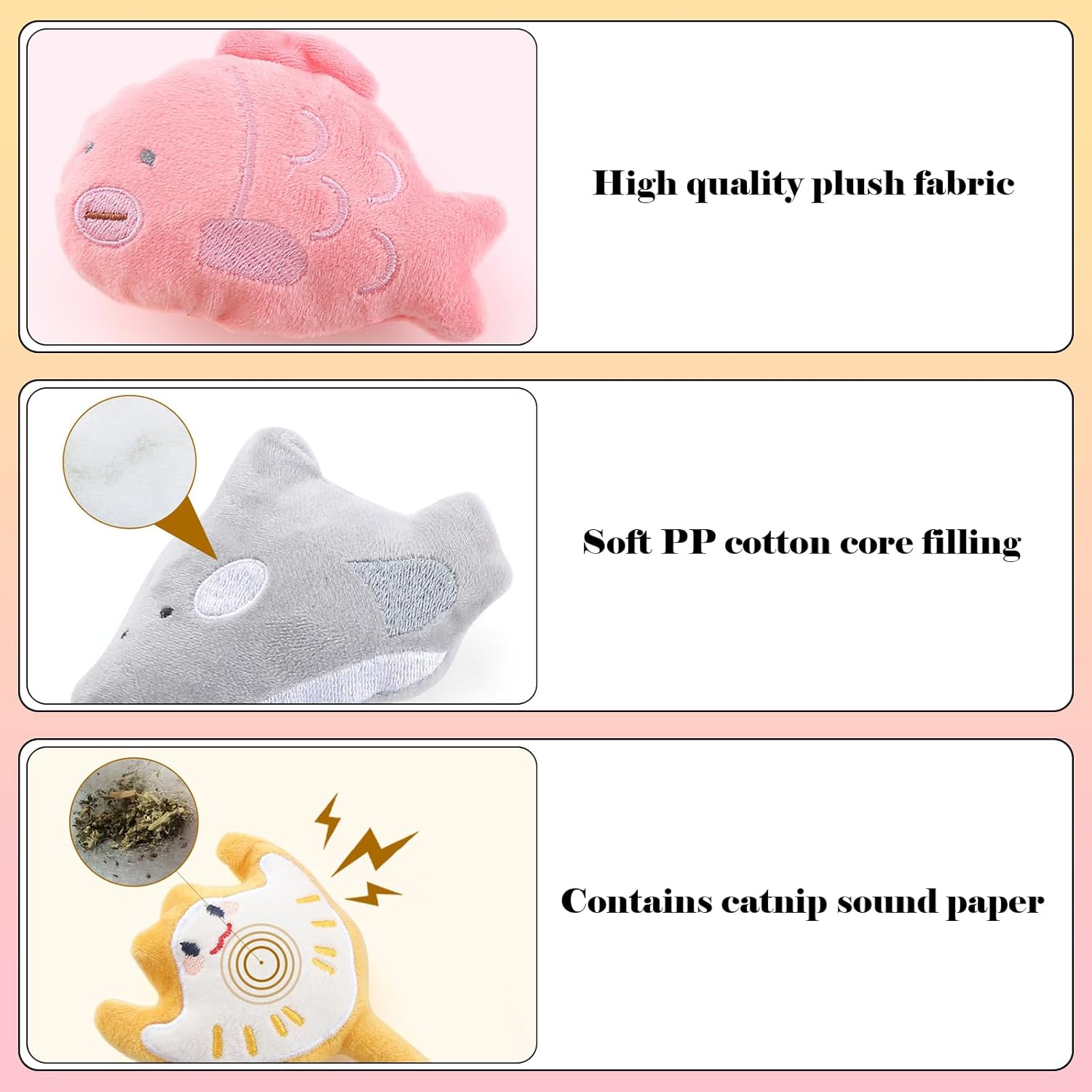 Larfraecy 3-Pack Cat Catnip Toys Plush Cat Chew Teeth Cleaning Toys with Catnip Interactive Toy for Cat Squeaky Ocean Creatures Toys for Cats, Includes Stingray, Clownfish, and Shark image number 3