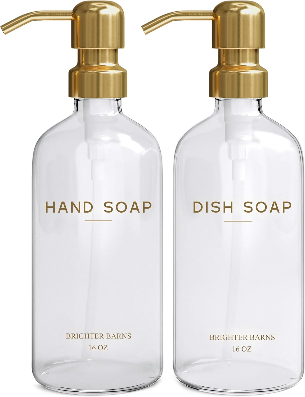 White Glass Hand and Dish Soap Dispenser Set by Brighter Barns - Modern Kitchen Soap Dispenser Set & Pump for Sink - Farmhouse Home Decor, Minimalist Kitchen Accessories (White)