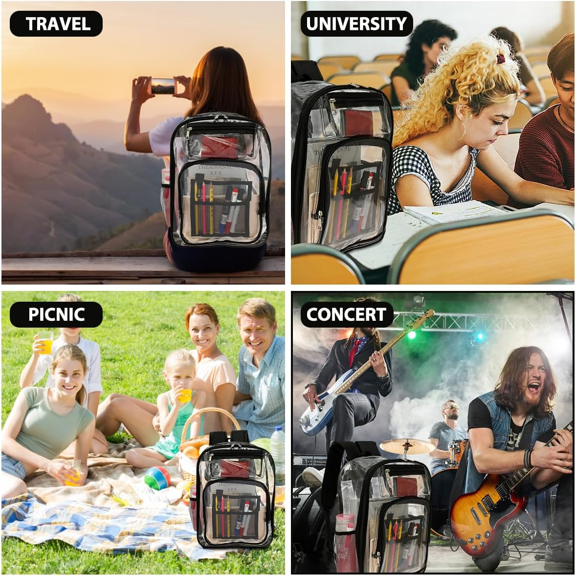 Clear Backpack Transparent Durable PVC Book Bag with Multiple Pockets Reinforced Stitching See through Backpack with Adjustable Shoulder Strap Waterproof Large Capacity School Bag image number 3