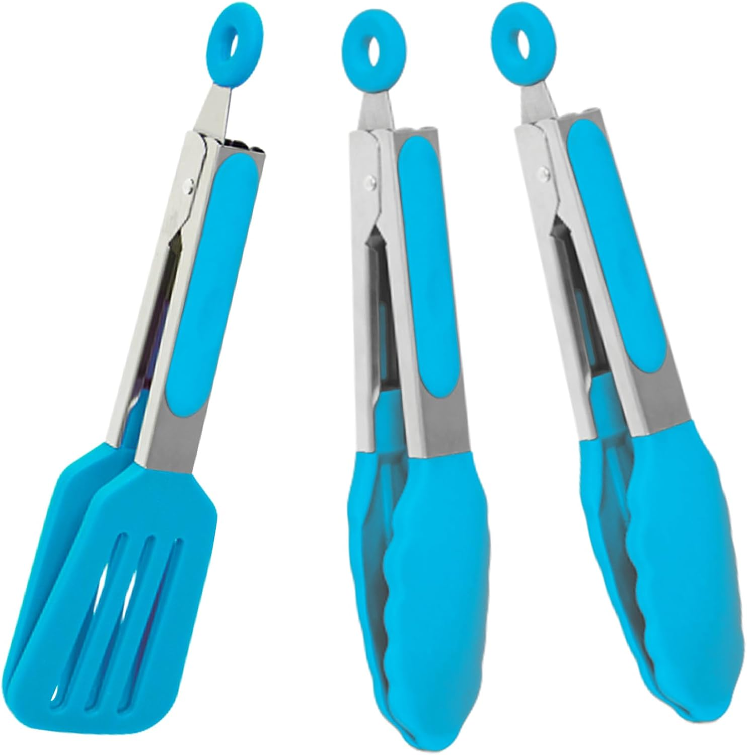 Mini Silicone Serving Tongs Set of 3, Small Kitchen Tongs (7 Inch) with Silicone Tips and Stainless Steel Handle, Cooking Tongs for Salads, Pasta, Steaks, Vegetables