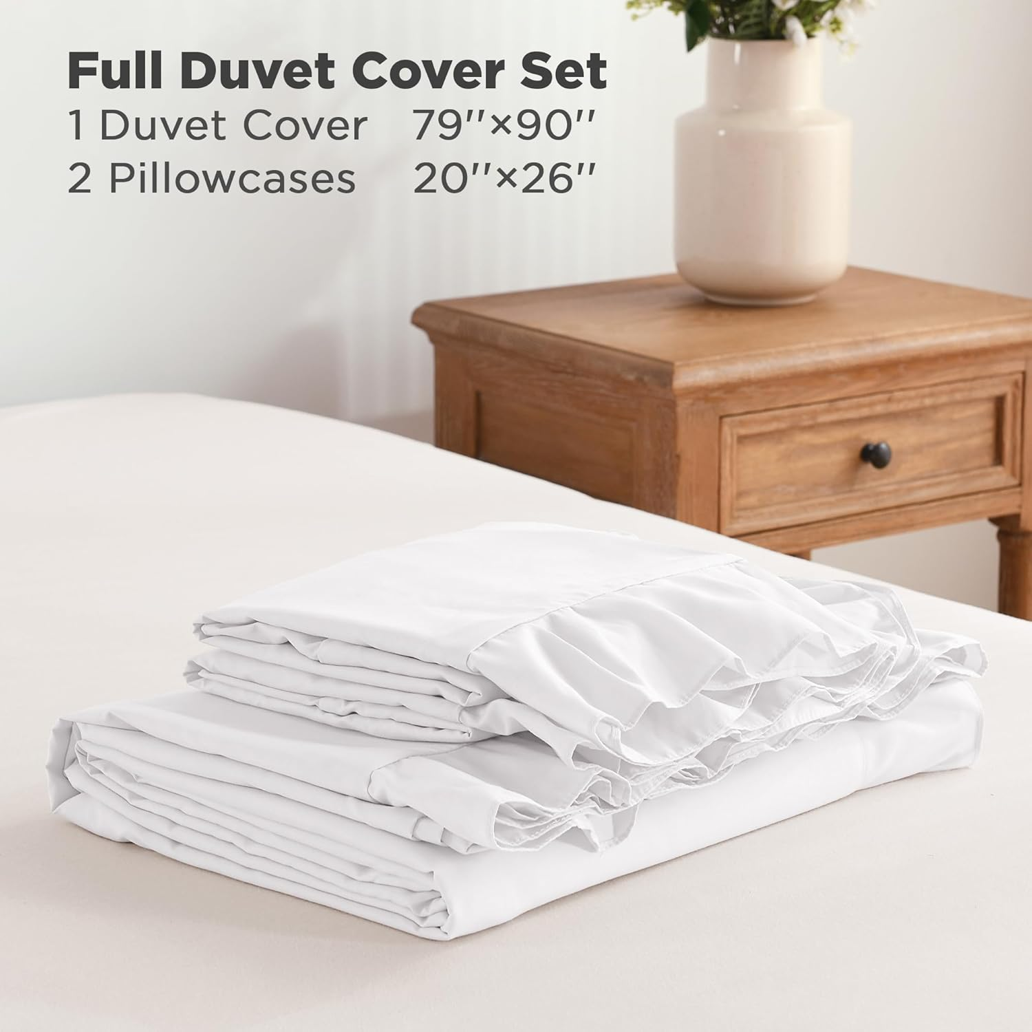 Andency White Ruffle Duvet Cover Full(79X90Inch), 3 Pieces Farmhouse Shabby Chic Ruffled Duvet Cover, Soft Microfiber Duvet Cover Set with Zipper Closure, Corner Ties