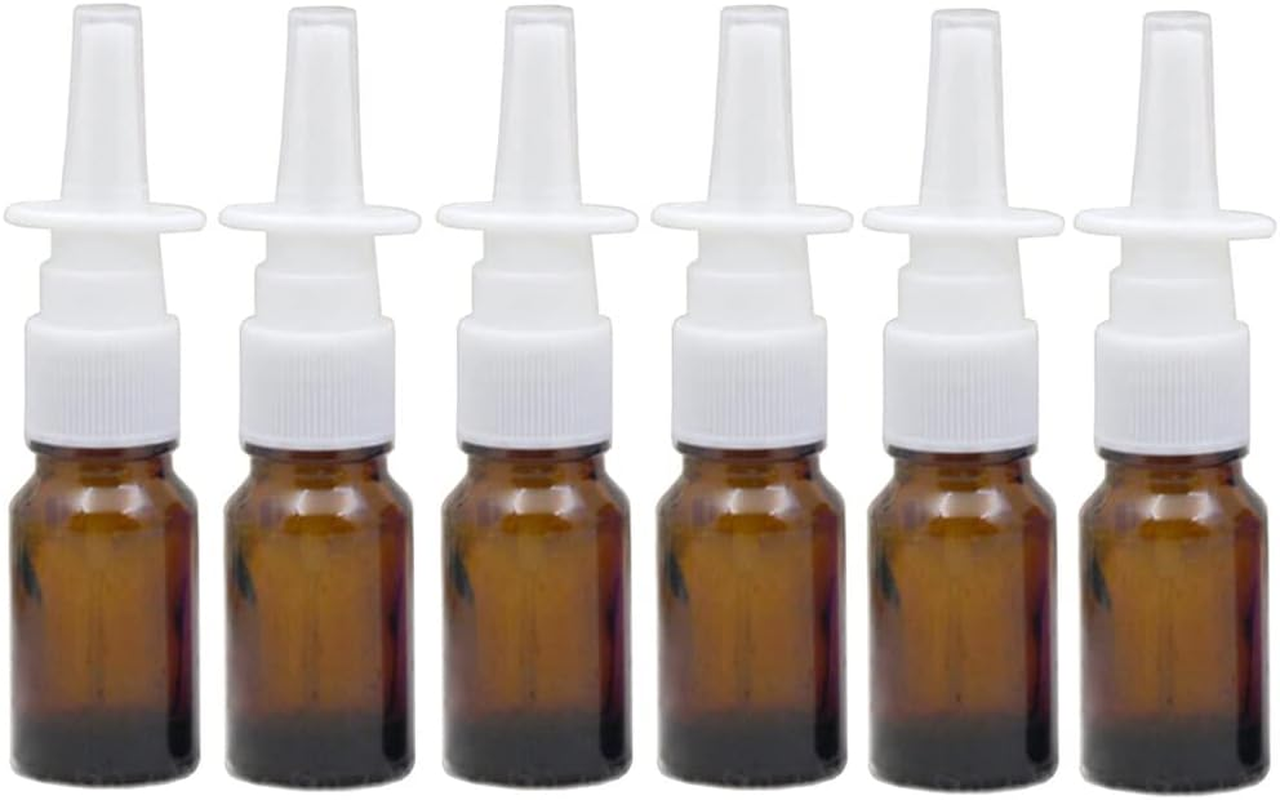 6PCS 10Ml/0.34Oz Empty Glass Refillable Nasal Spray Bottles Fine Mist Sprayers Atomizers Makeup Water Travel Containers Jars for Perfumes Essential Oils Medical Saline Water Applications (Brown)
