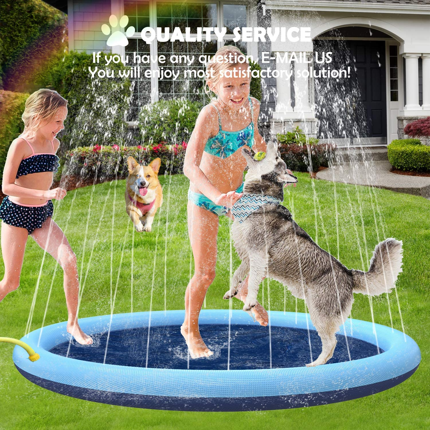 Flyboo Splash Sprinkler Pad for Dogs Kids,67&rsquo;&rsquo; Thicken Dog Pool with Sprinkler,Pet Outdoor Play Water Mat Toys for Dogs Cats and Kiddie image number 2