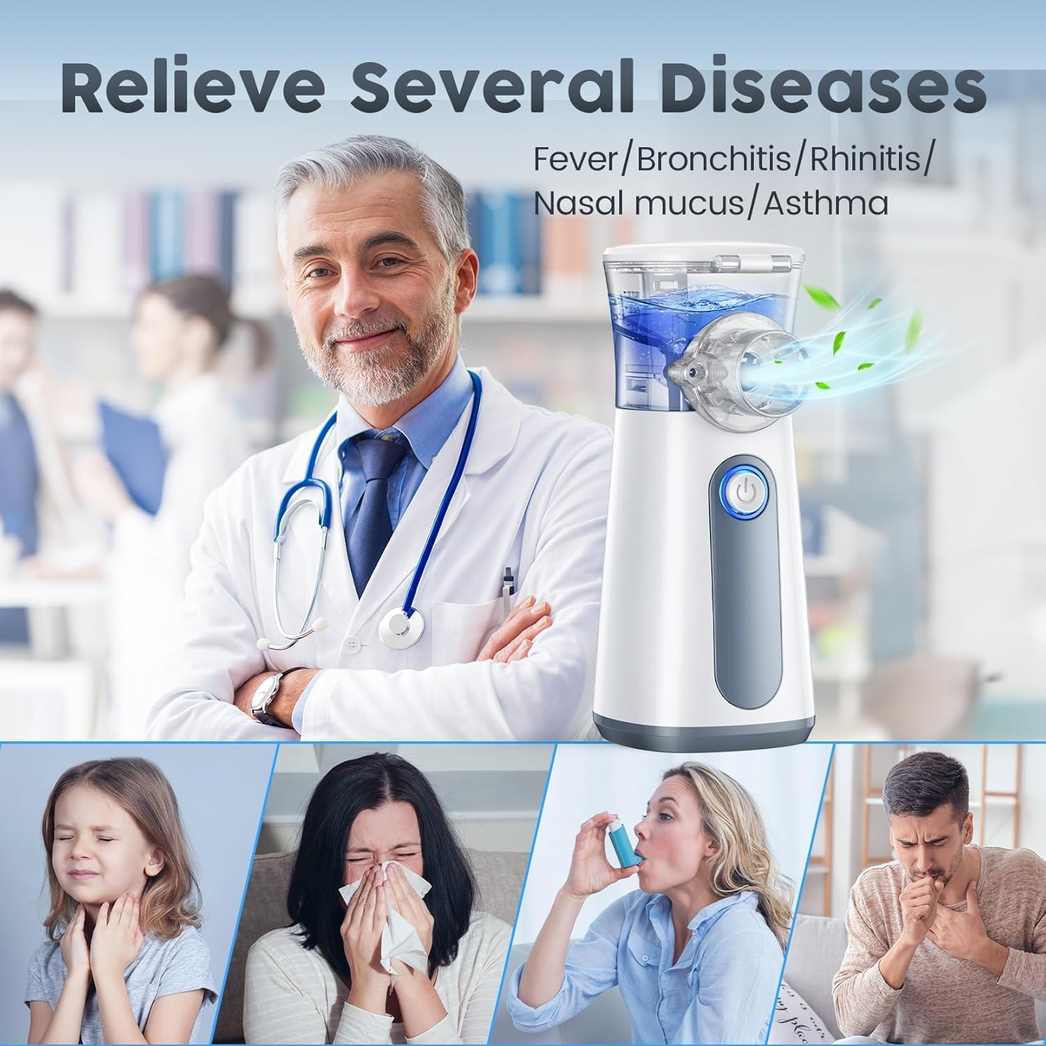 Nebulizer, Portable Nebulizer, Nebulizer Machine for Adults and Kids,For Breathing Problems, with 3 Nebulizer Masks and Adjustable Nebulization Rate image number 3