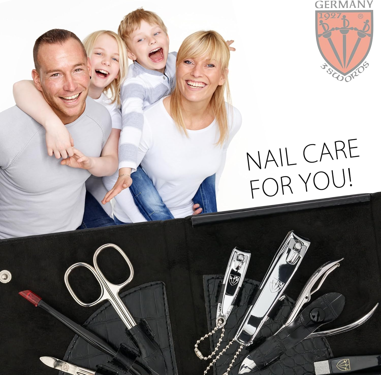 3 Swords Germany - Brand Quality 7 Piece Manicure Pedicure Grooming Kit Set for Professional Finger & Toe Nail Care Scissors Clipper Fashion Leather Case in Gift Box, Made by 3 Swords (84322)