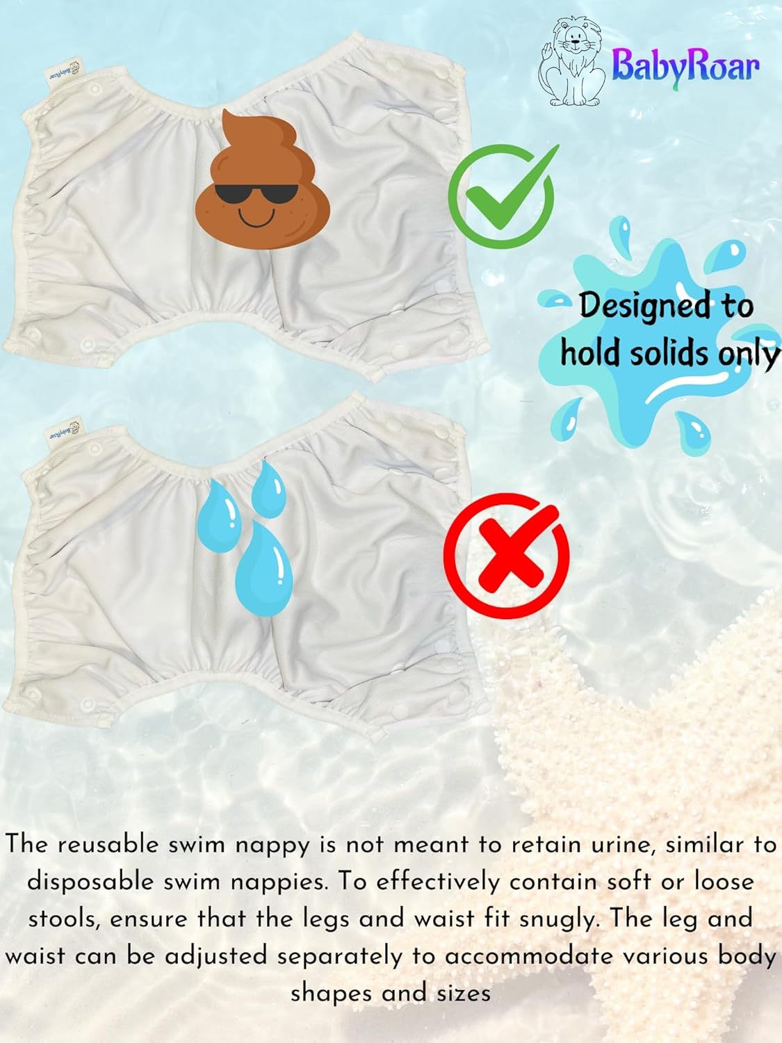 Reusable Swim Nappy for Babies & Toddlers &ndash; Adjustable One Size with Snaps + BONUS Wet & Dry Bag with Double Zipper (Dual Pockets Keep Wet & Dry Items Separate) &ndash; Leak-Proof, Eco-Friendly. Perfect for Water Fun! One Size Fits All! (Honey Bee Delight) - Large image number 3