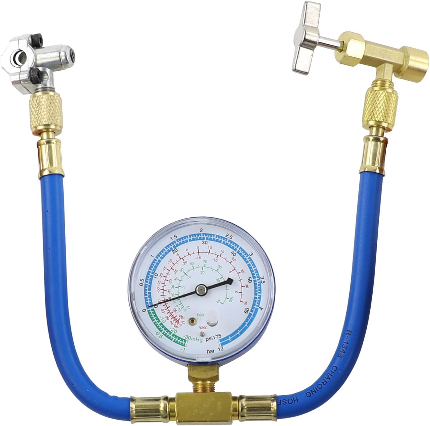 Wisepick R290 and R600A Charging Hose and Gauge Set with Can Tap and BPV31 Bullet Piercing Valves image number 3