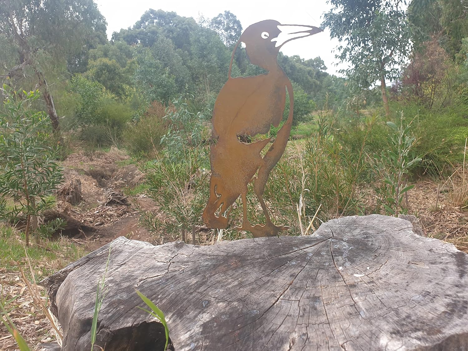 Magpie Standing Garden Stake - Australian Made Rusted Metal Garden Art image number 3