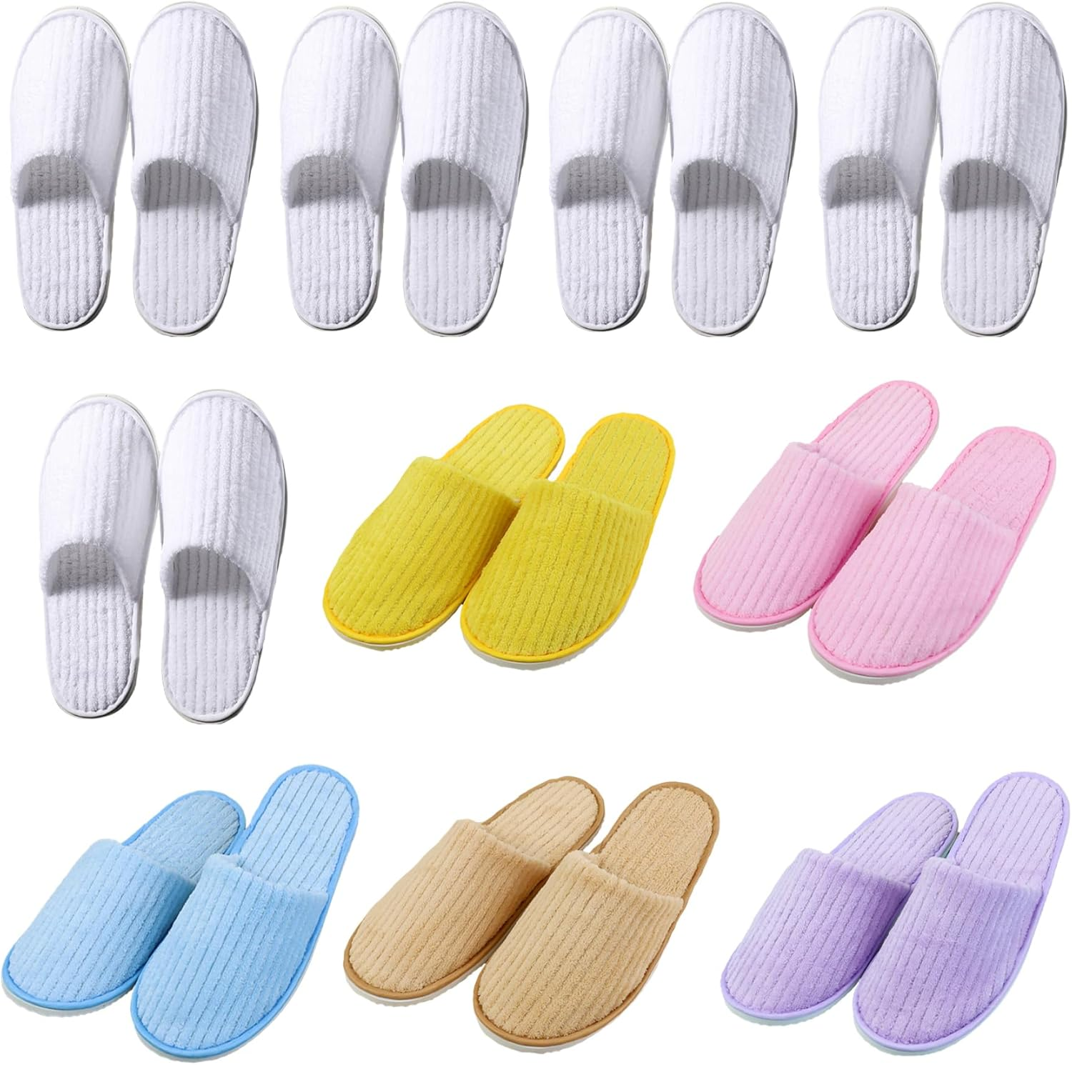 Disposable SPA Slippers - ONE SIZE, 5 Pair Coral Fleece Non-Slip Hotel Slippers, Breathable Portable Guest Slippers for Women Men Travel image number 5