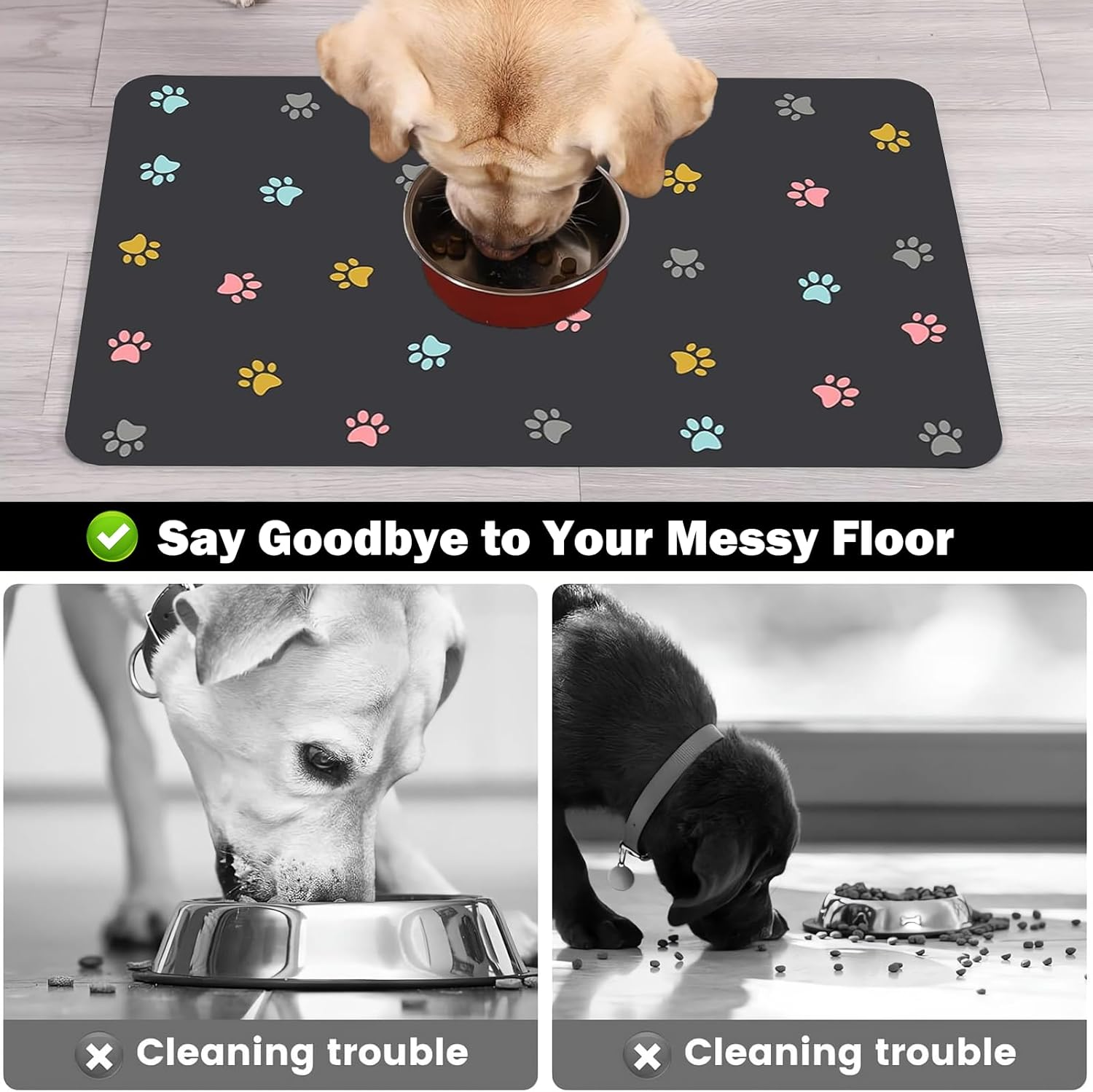 Bowl Mat Dog Waterproof Pet Feeding Mats Silicone Pet Mat Absorbent Quick Drying Cat Mat for Pets for Rabbits Hamsters and Other Animals (50 X 30 Cm) image number 2