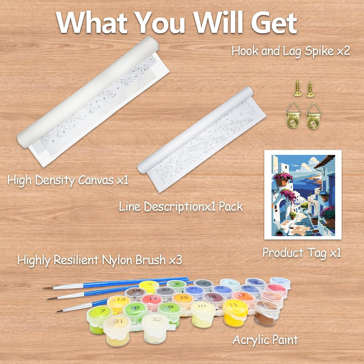 Paint by Numbers Kit for Adults Beginner, Blue Seaside Town Adult Paint by Number Kits on Canvas, DIY Acrylic Watercolor Oil Paint by Number for Adults for Home Decor Gift 16X20 Inch image number 5