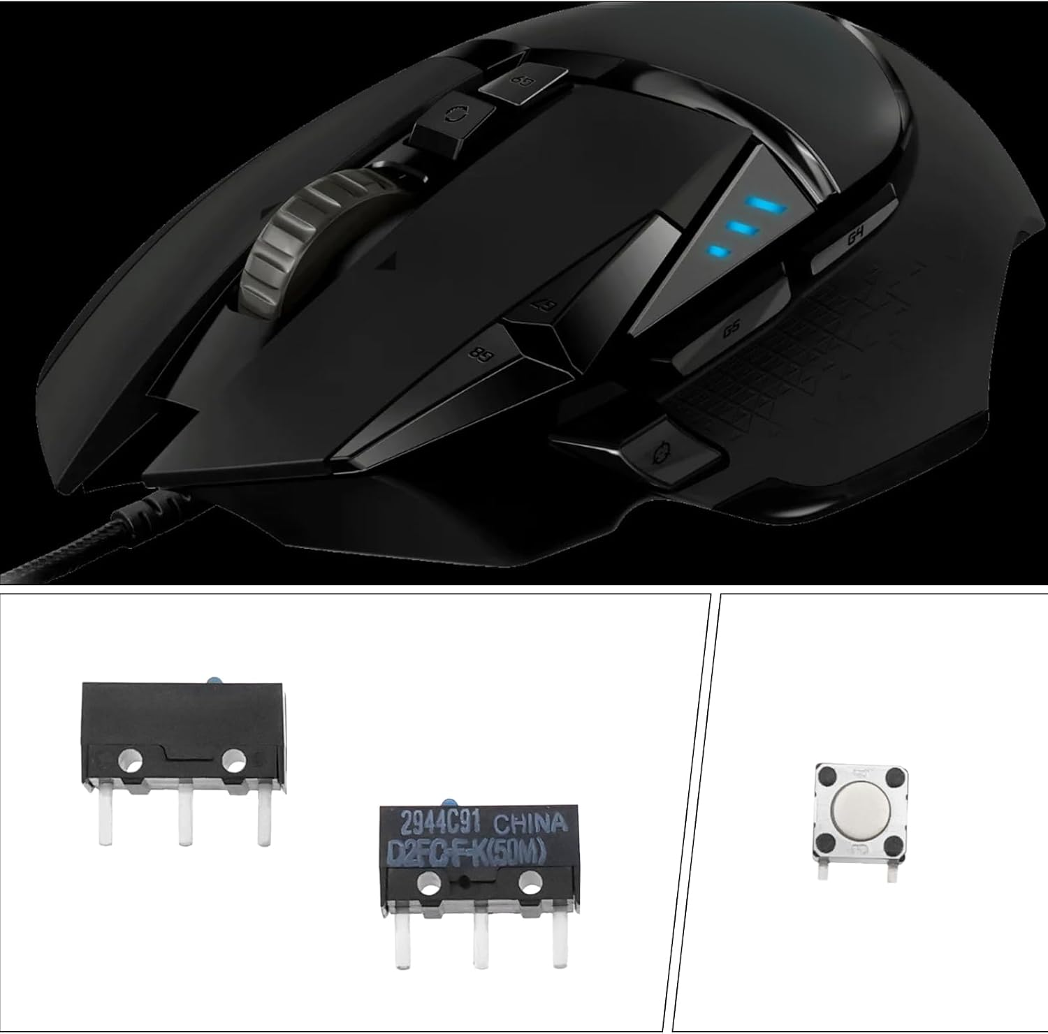 YINETTECH 1 Set Mouse Feet and R L Switches and Middle Click Compatible with Logitech G602