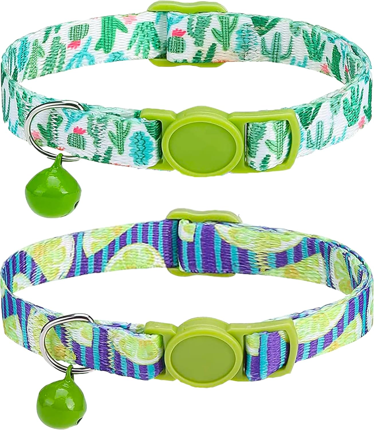 SOLMOONY Cute Cat Collar for Girl Boy,Colorful Breakaway Cat Collars with Bell 2 Pack，Adjustable Printed Nylon with Safety Buckles Kitten Collar (Starry Sky)
