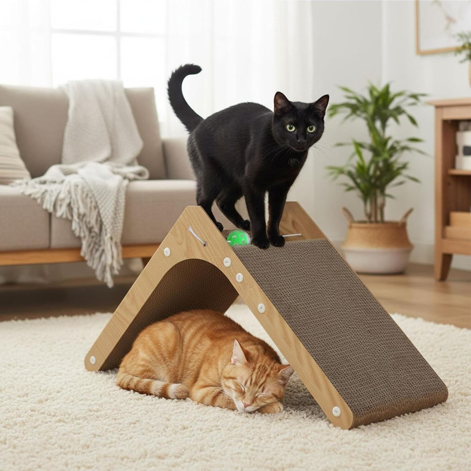 Pawz Cat Scratcher, L Shape Cardboard Cat Scratching with Ball Toy, Multi-Functional Pet Cat Scratch Board, Eco-Friendly and Durable, Protect Furniture, Cat Furniture for Indoor Cats image number 1