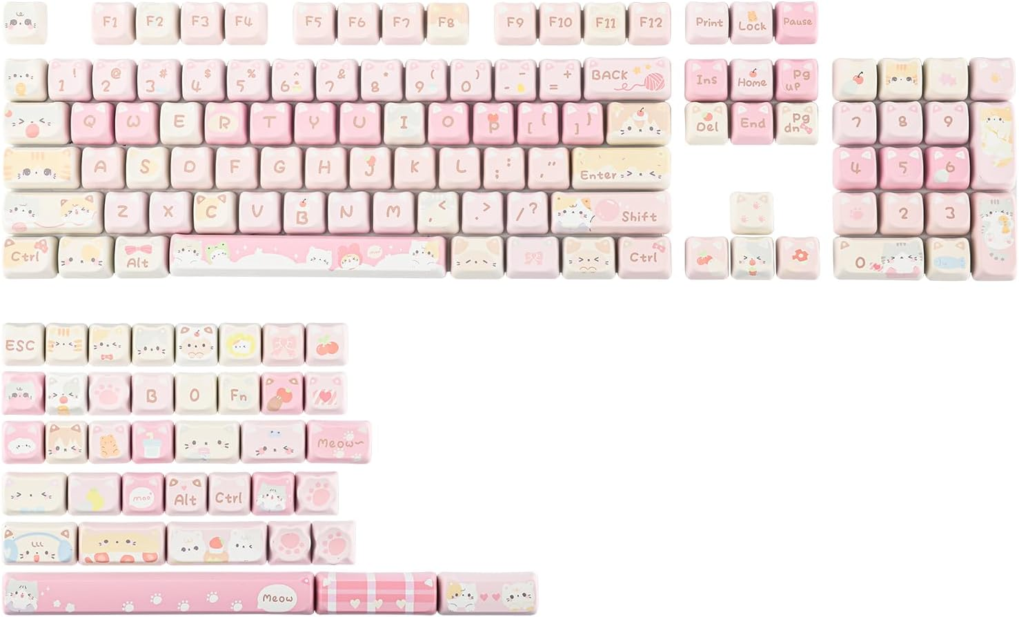 Kiiboom X Maorbeng Meow Meow Squad Keycaps Set, Dye-Sublimation PBT, Mao Profile, 142 Keys Custom Keycaps for ANSI Layout, MX Switches Mechanical Gaming Keyboard - Clear image number 4
