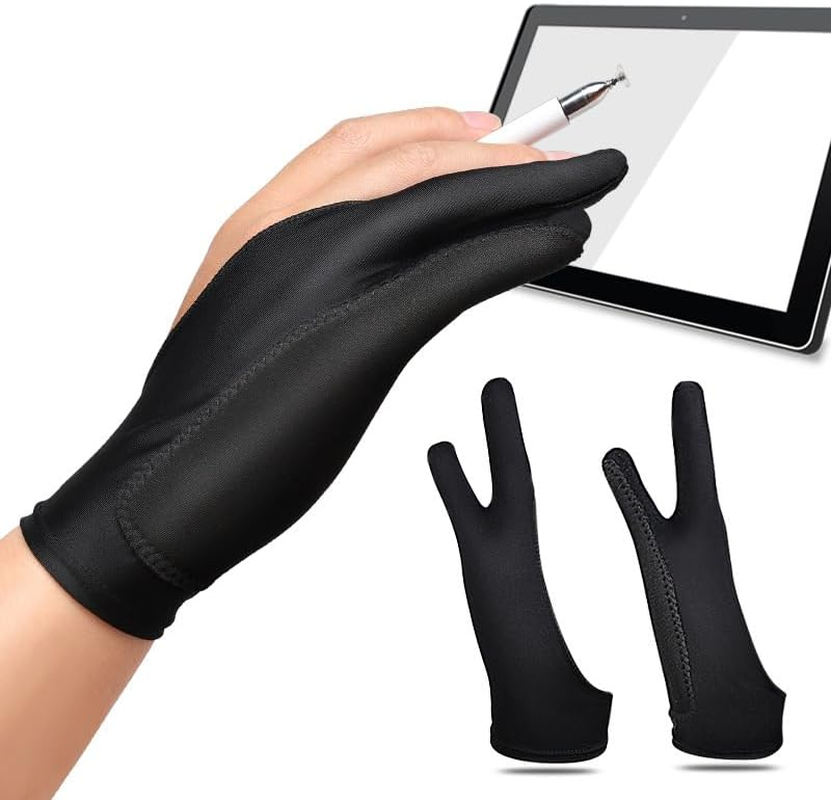 CENZICOM 2 Pack Drawing Glove, Artist Glove with Two Fingers for Drawing Tablet Ipad, Digital Art Palm Rejection Glove, Good for Left and Right Hand (S) image number 3