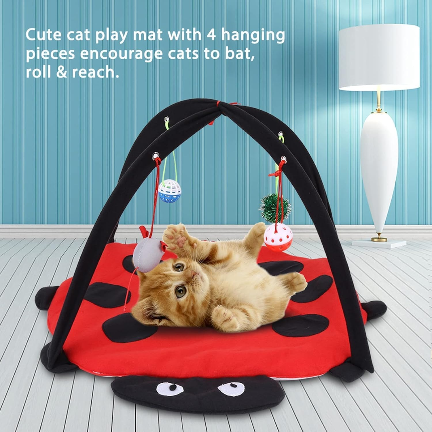 Cozioz Foldable Cat Activity Play Tent with Hanging Toys &ndash; Multi-Functional Cushion Bed and Exercise Center for Cats and Kittens image number 1
