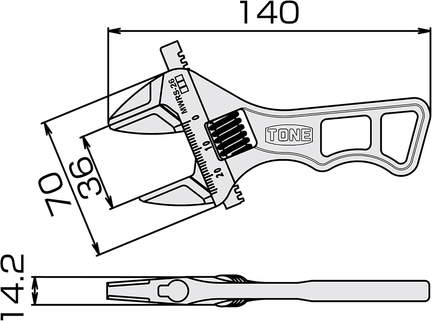 TONE MWRS-36 Short Monkey Wrench (With Graduation) Total Length 5.5 Inches (140 Mm)