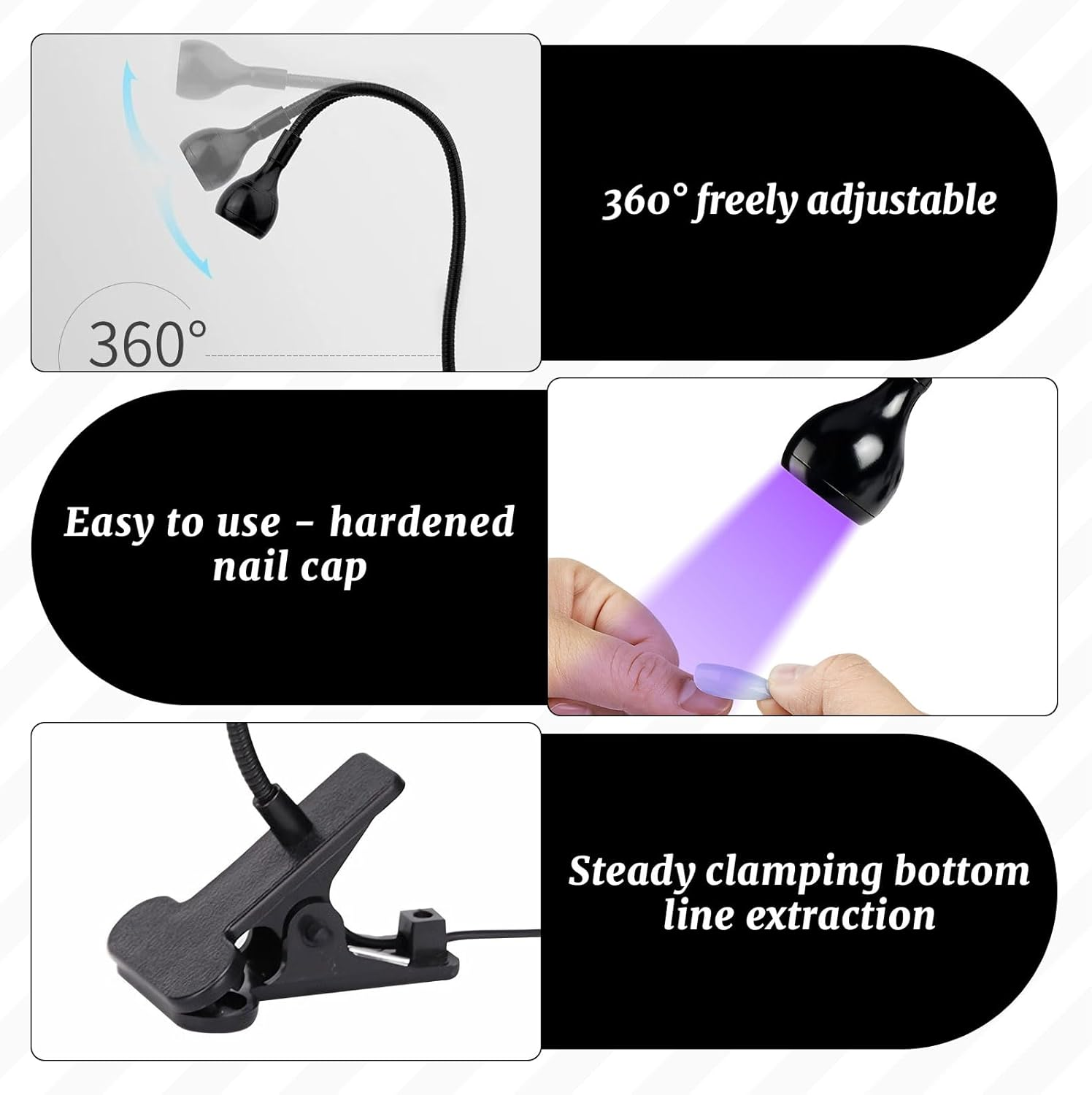 UV Nail Lamp, Nail UV Lamp, UV Nail Light, LED Ultraviolet Glue Curing Lamp, Nails Manicure Dryer Curing Light, Portable Clamp Flexible Desk Nails Lamps, for Gel Nails, Mobile Repair (Black) image number 4