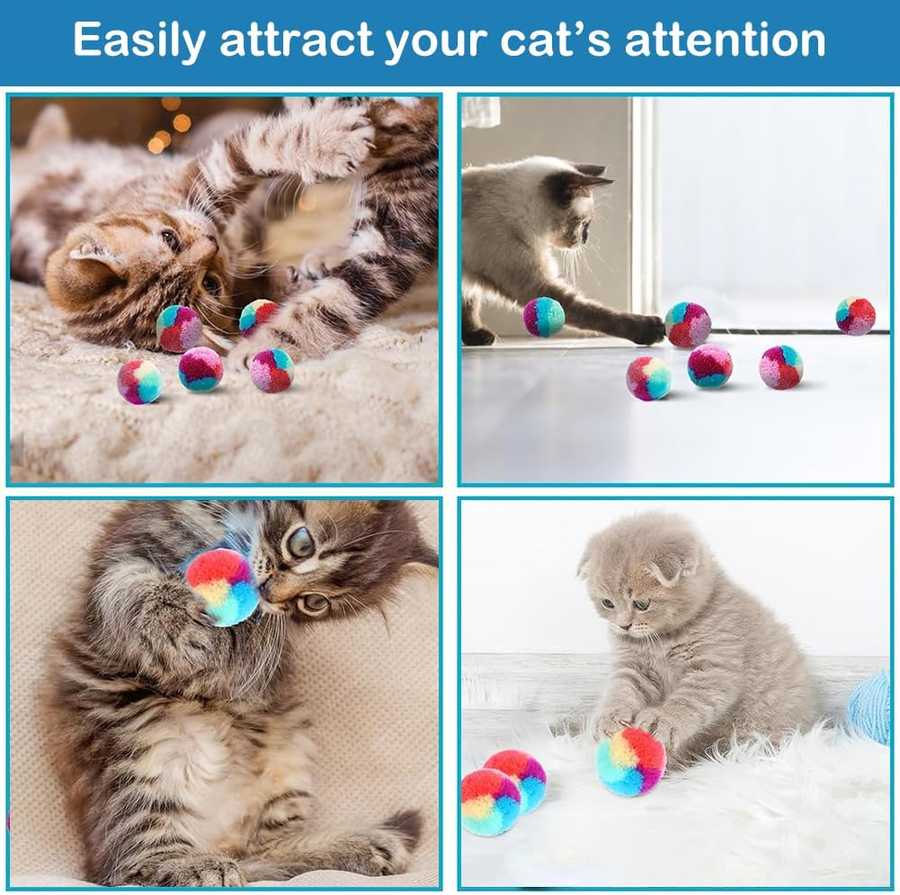 Toulifly Cat Toy Ball, Soft Plush Cat Ball, Pack of 20 Rainbow Cat Toy Balls, Stretch Interactive Plush Ball, Soft Cat Balls, for Indoor and Outdoor Cat Toys image number 1