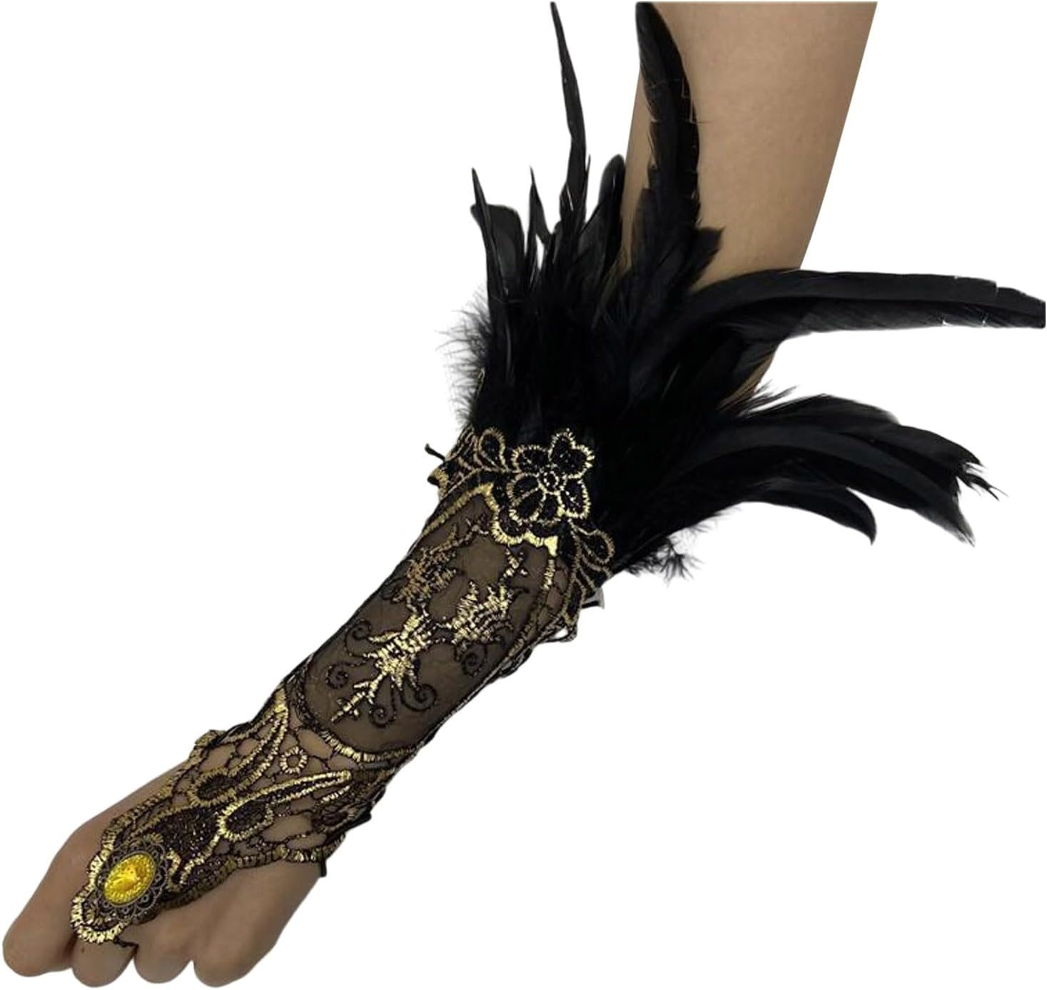 Generic Lace Feather Gloves for Women Witch Angel Costume Accessories Swan Wings Wrist Bands 1920S Sexy Black Gloves - A03-Bk2 image number 4