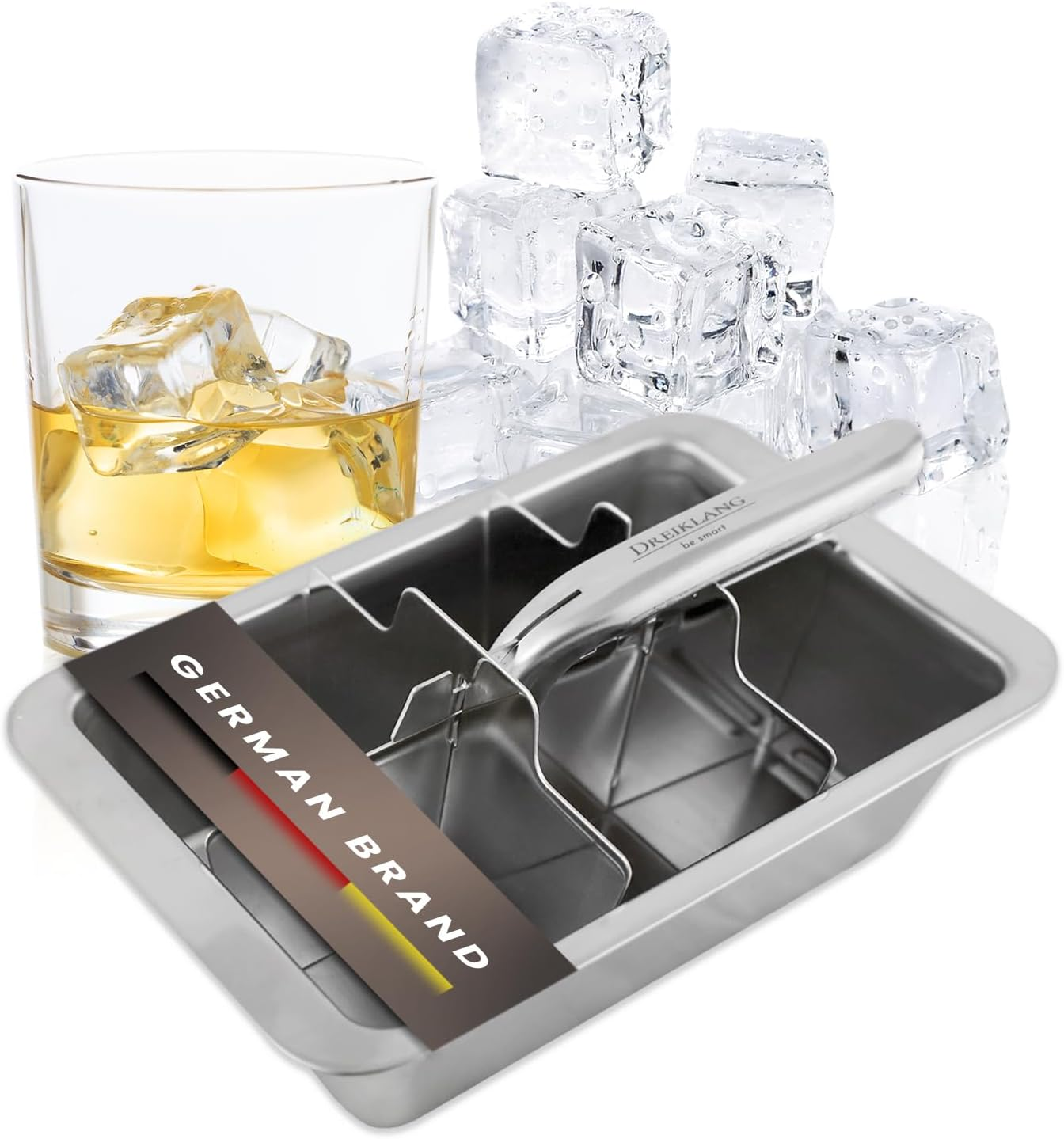 Dreiklang - Be Smart&reg; 18/8 Stainless Steel XXL Ice Cube Tray for Whiskey with Lever Insert for Effortless Removal, Polished, Food-Safe & Durable Cocktail Long Drinks, Alternative to Ice Stones image number 1