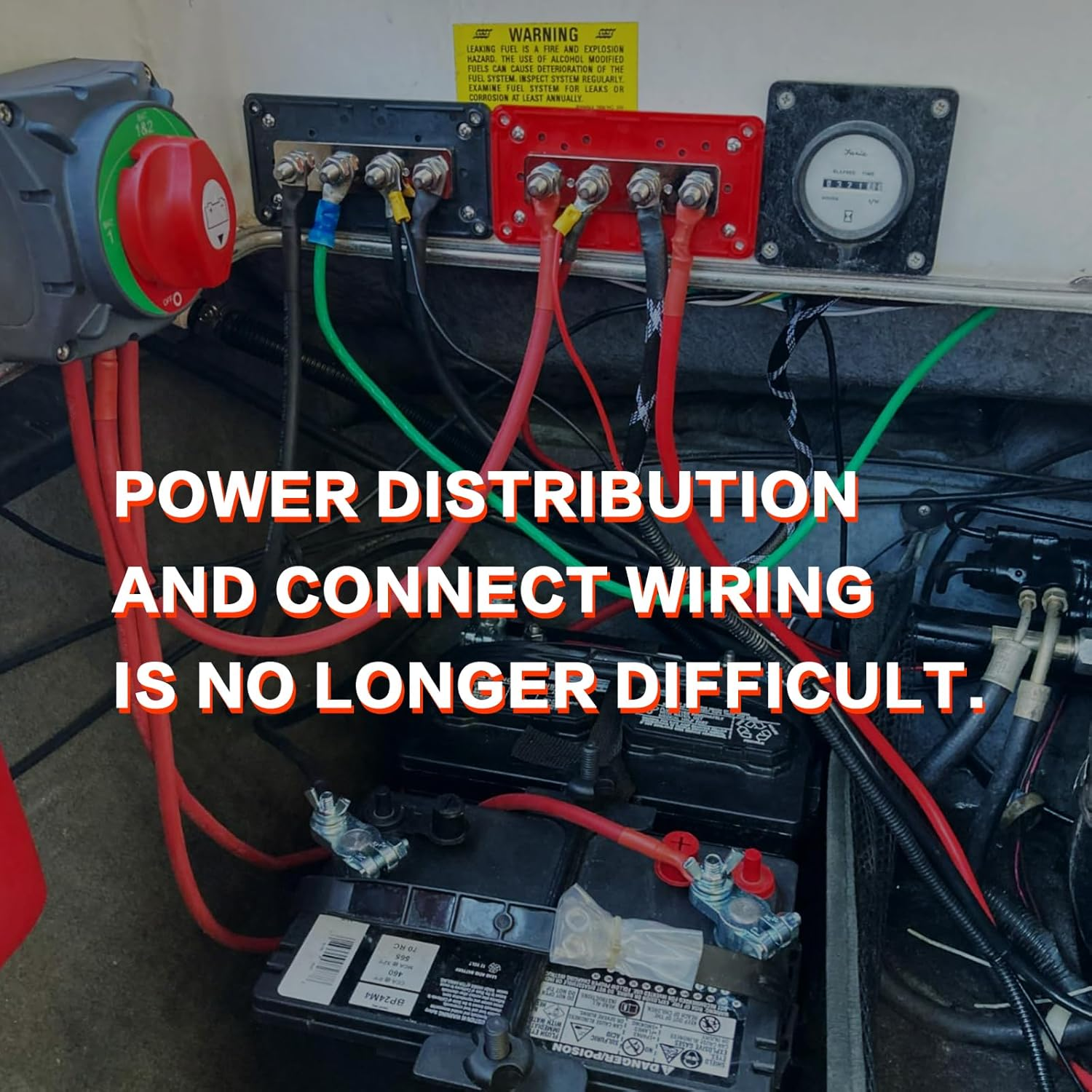 300A Bus Bar Box Heavy Duty Module Design Nickel Plated Brass Buss Battery Power Distribution 4Xm8(5/16") Stainless Steel Terminal Studs Marine Ground DC12 24 48V（Red） - Redblack image number 4