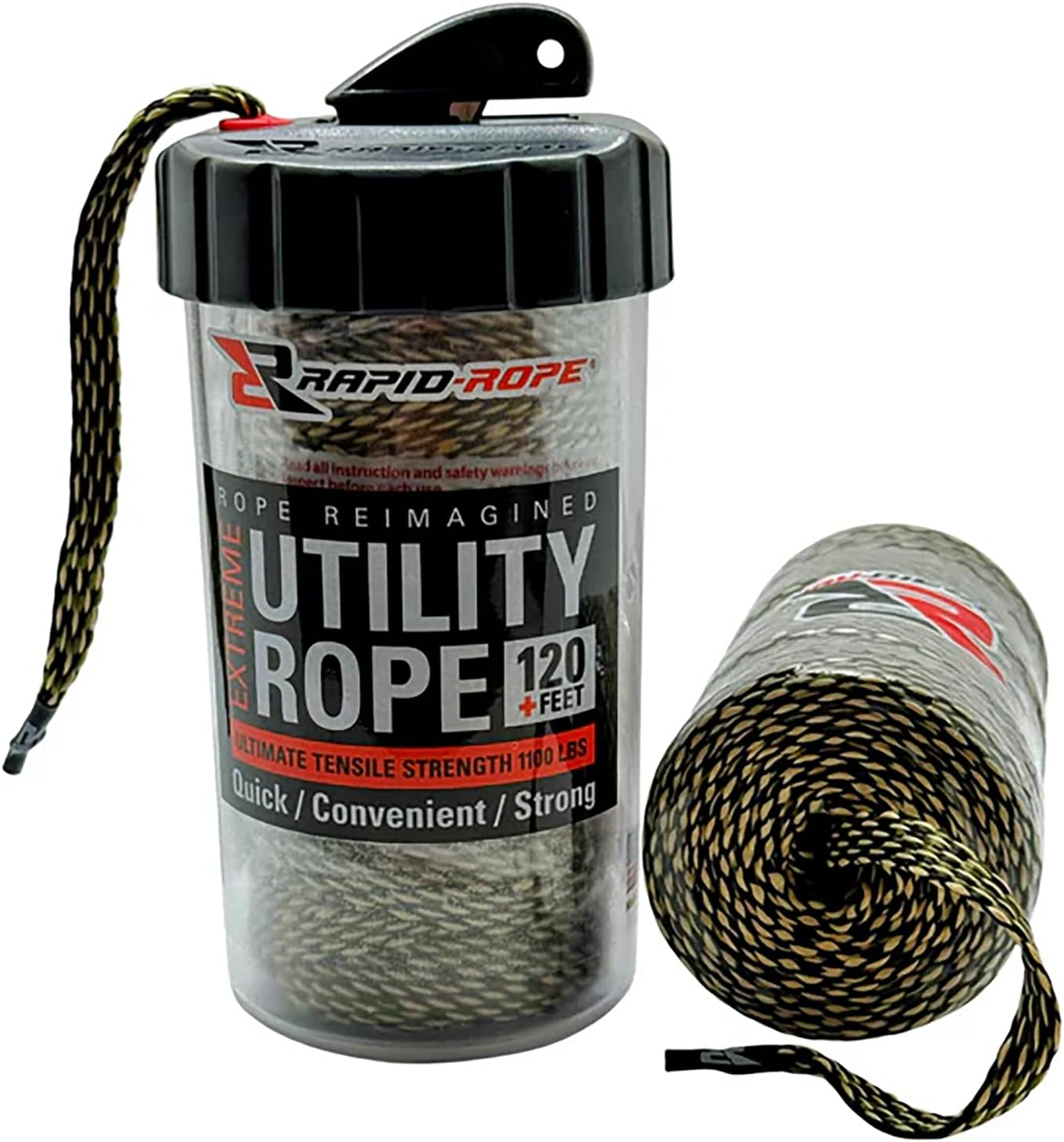 Rapid Rope Canister 120Ft Camo Flat Tactical Paracord, Made in USA, 1100Lb Tested Heavy Duty Poly Rope Test Cord, Non-Tangle Dispenser Included &ndash; Hiking, Camping, Survival, Utility, Climbing image number 6