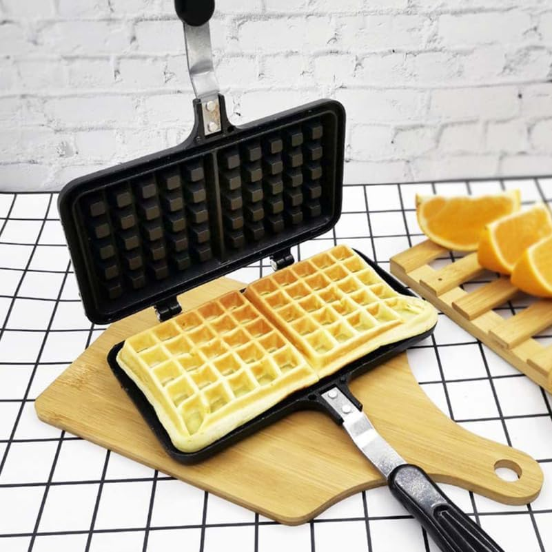 Cabilock Cabilock Waffle Mold Nonstick Cast Aluminium Waffle Maker Pan for DIY Bread Chocolate and Cakes Compact Kitchen Tool Black 34.5 X 14.4 Cm image number 3
