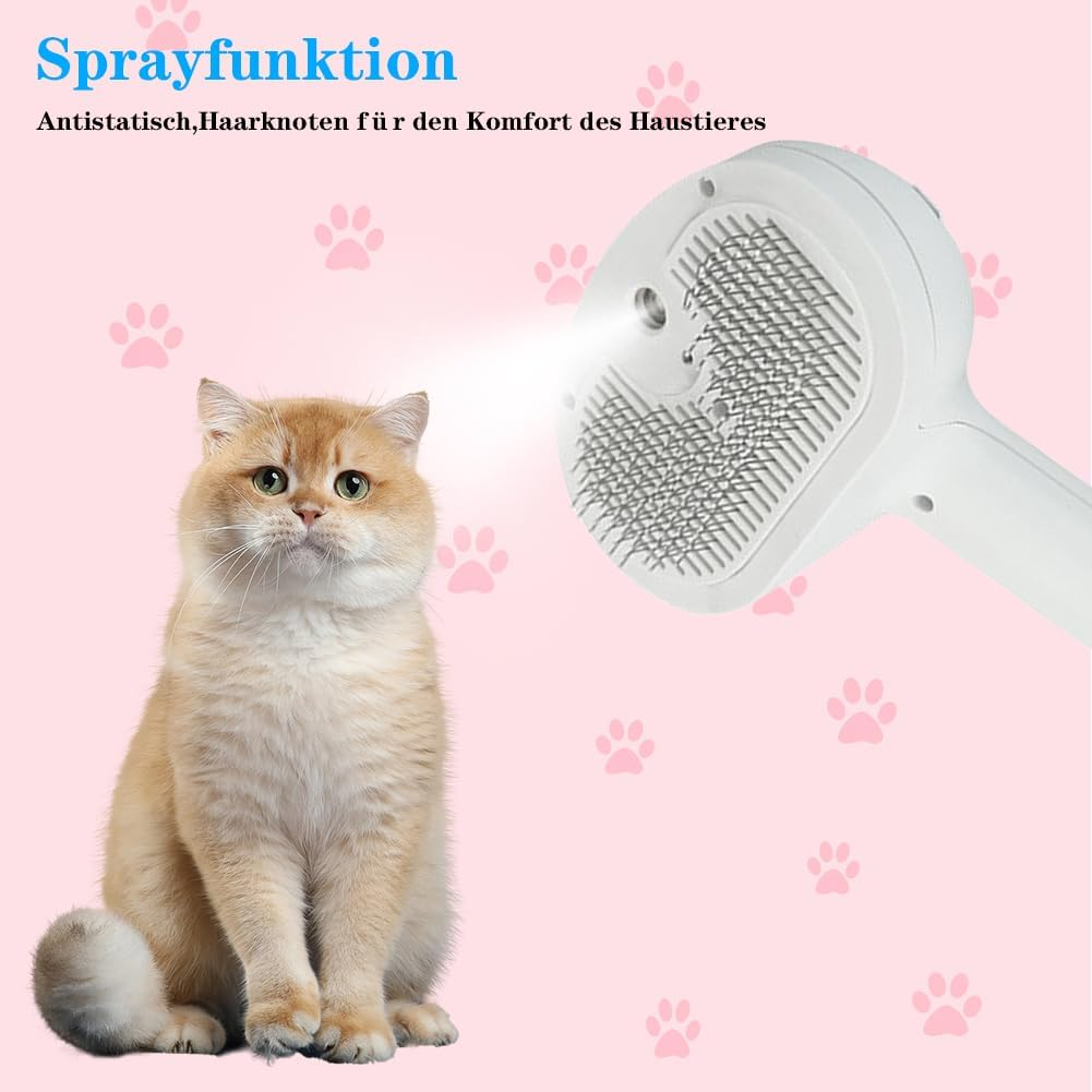 CEWROM Cat Brush with Steam, 3-In-1 Steam Brush Cat, Antistatic Knot-Resistant Hair Removal, Pet Brush, Self-Cleaning One Button with Water Tank, Cat Care Brush for Long Hair, Short Hair, White image number 2
