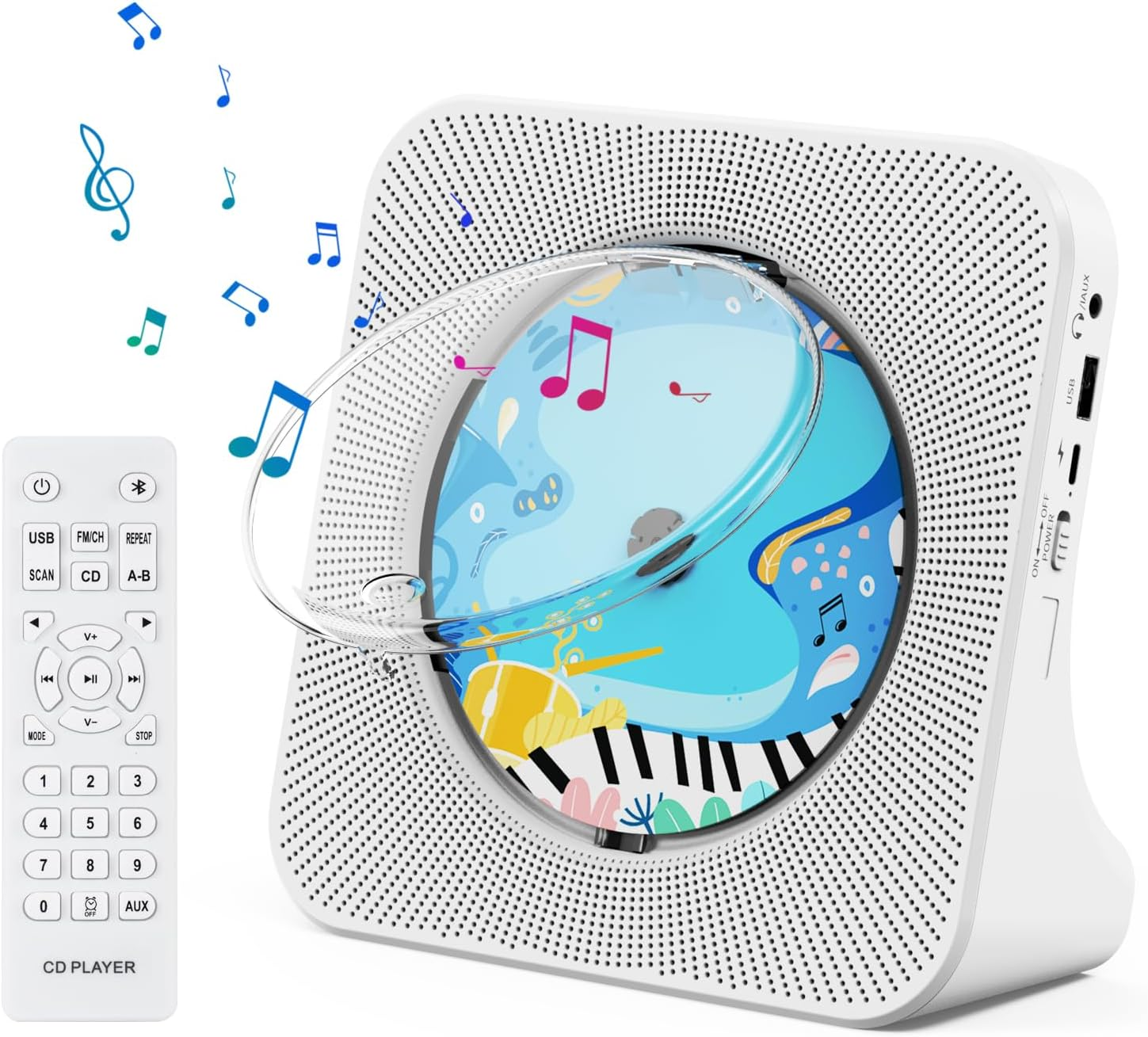 Qoosea CD Player Bluetooth Desktop CD Player with Speakers Portable CD Players for Home Kpop CD Player Bluetooth Receiver and Transmitter with LED Screen AUX Port FM Radio USB Port IR Remote Control image number 2