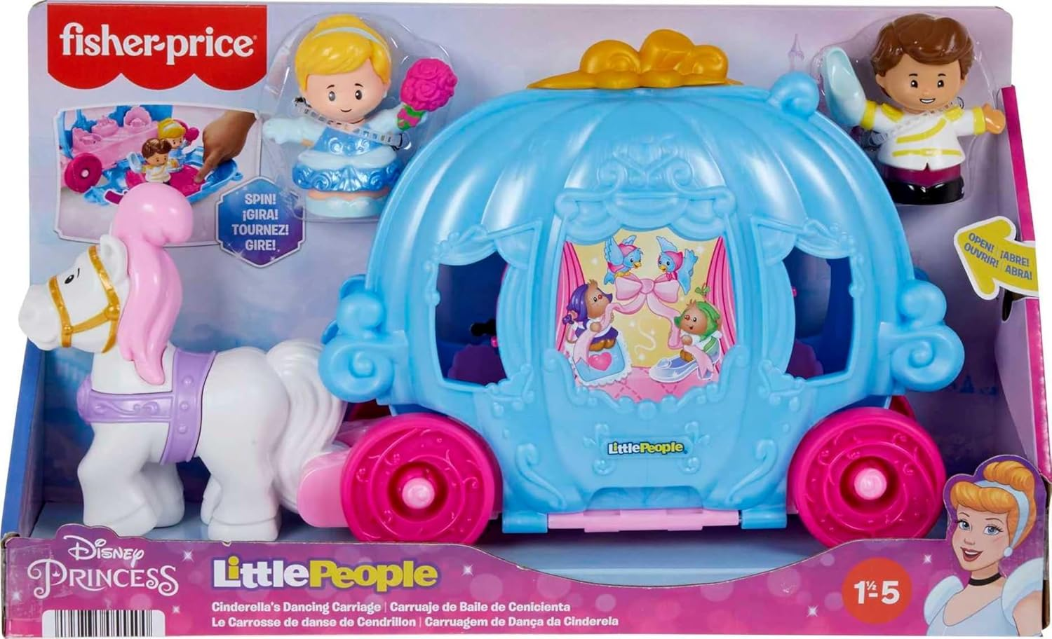 Fisher-Price Little People Toddler Toy Disney Princess Cinderella&rsquo;S Dancing Carriage Playset with Figures for Pretend Play Ages 18+ Months image number 4