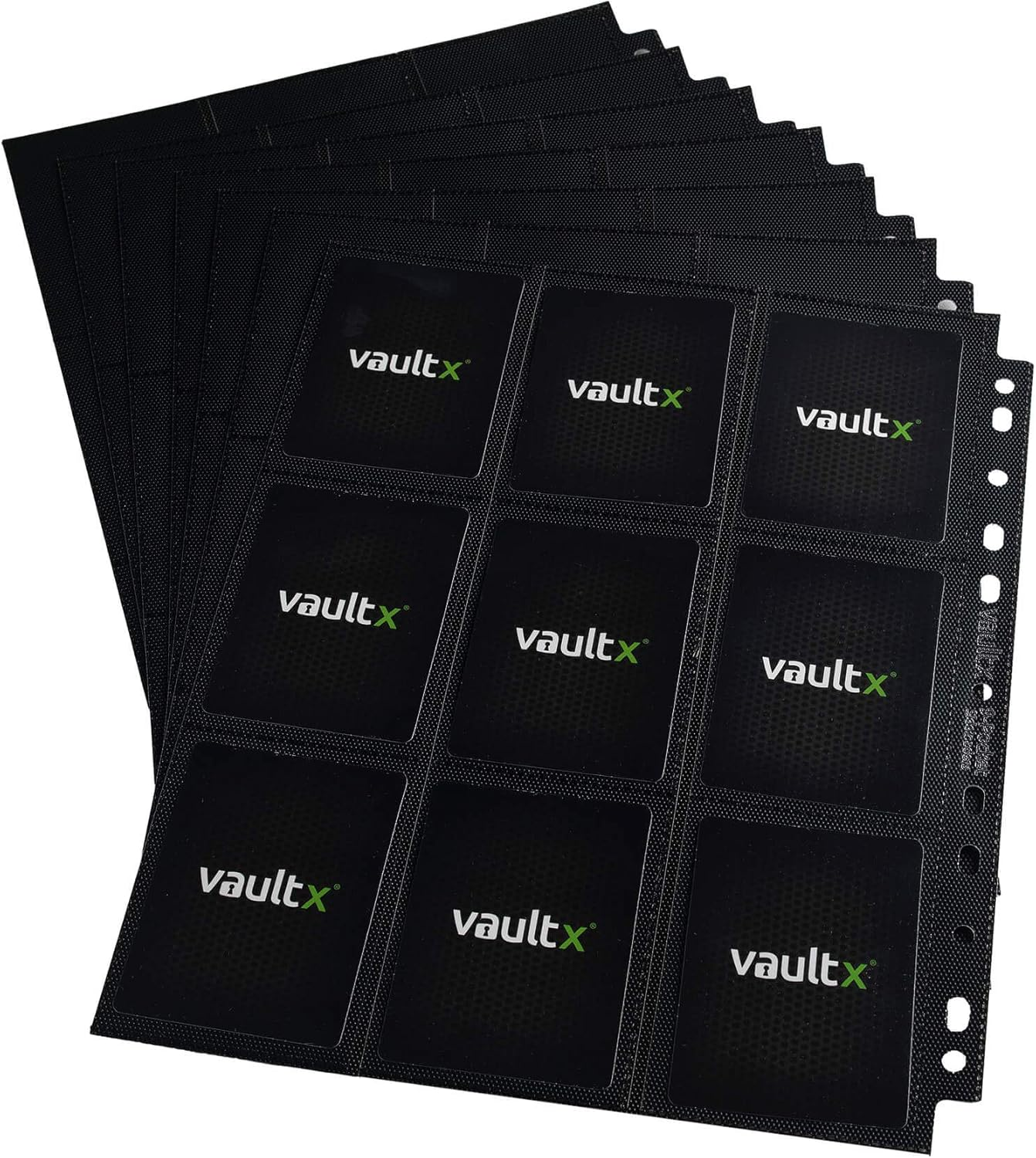 Vault X 9 Pocket Sideloading Pages for 3 Ring Binder, Double-Sided A4 Sideloaders, Storage for Collectible Card Games, Sports, TCG (Black, 50 Pack)