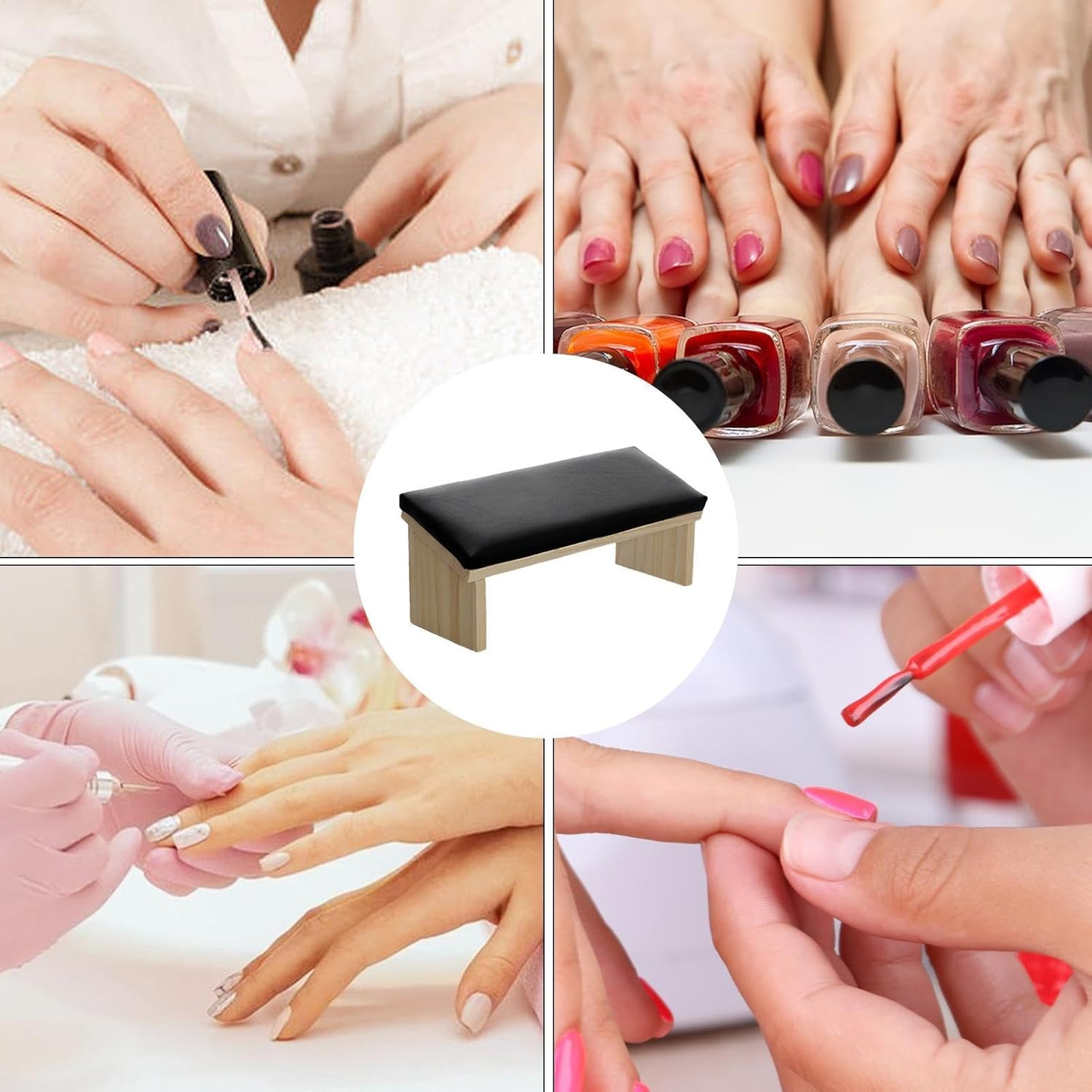 Generic Inclined Armrest Cushion - Wooden PU Leather Armrest with Beveled Design for Nail Technicians | Comfortable Nail Polish Armrest | Sturdy Stand For, LUN image number 3