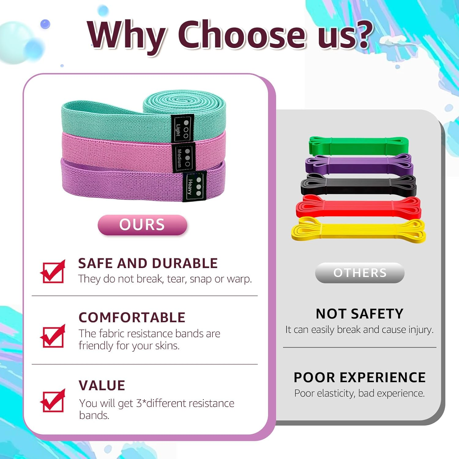 Fabric Resistance Bands Set for Working Out, 3-Level Workout Bands 18-70Lb, Long Resistance Bands for Women and Men | Elastic Bands for Exercise Bands, for Home Gym Workout, Yoga, Pilates image number 2