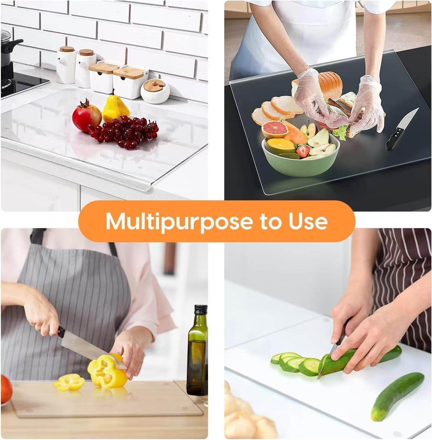 Acrylic Kitchen Cutting Board with Counter Lip, Non-Slip, Extra Thick, Clear image number 3
