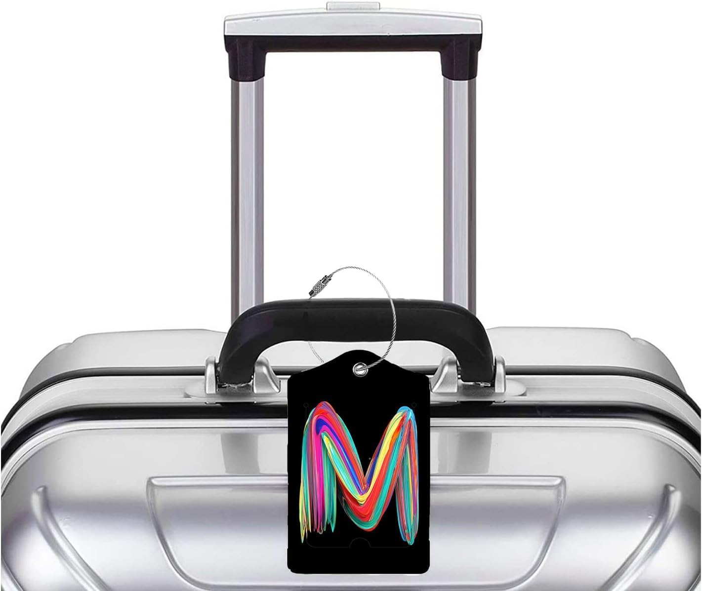 Durable Luggage Tags with Privacy Cover and Steel Loop, Bag Identifier Travel Accessories for Suitcases and Cruise Travel, 2 Pack(Letter M) - Ioklin