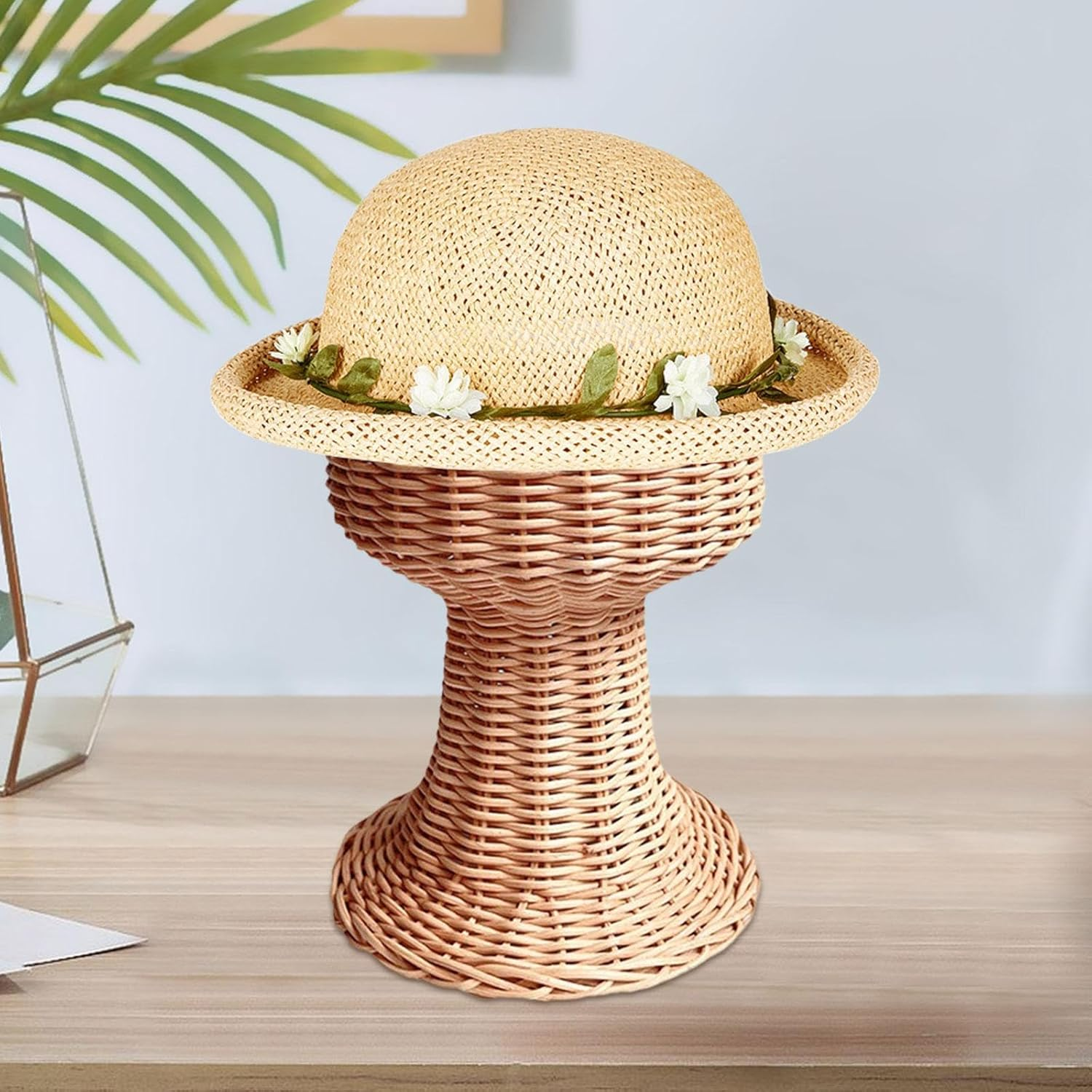 Eigell Hat Rack Rattan Lightweight Freestanding Multifunction Hat Organizer Wig Rack Hairpieces Holder Mannequin Head Hat Holder for Shop Home Desk image number 4