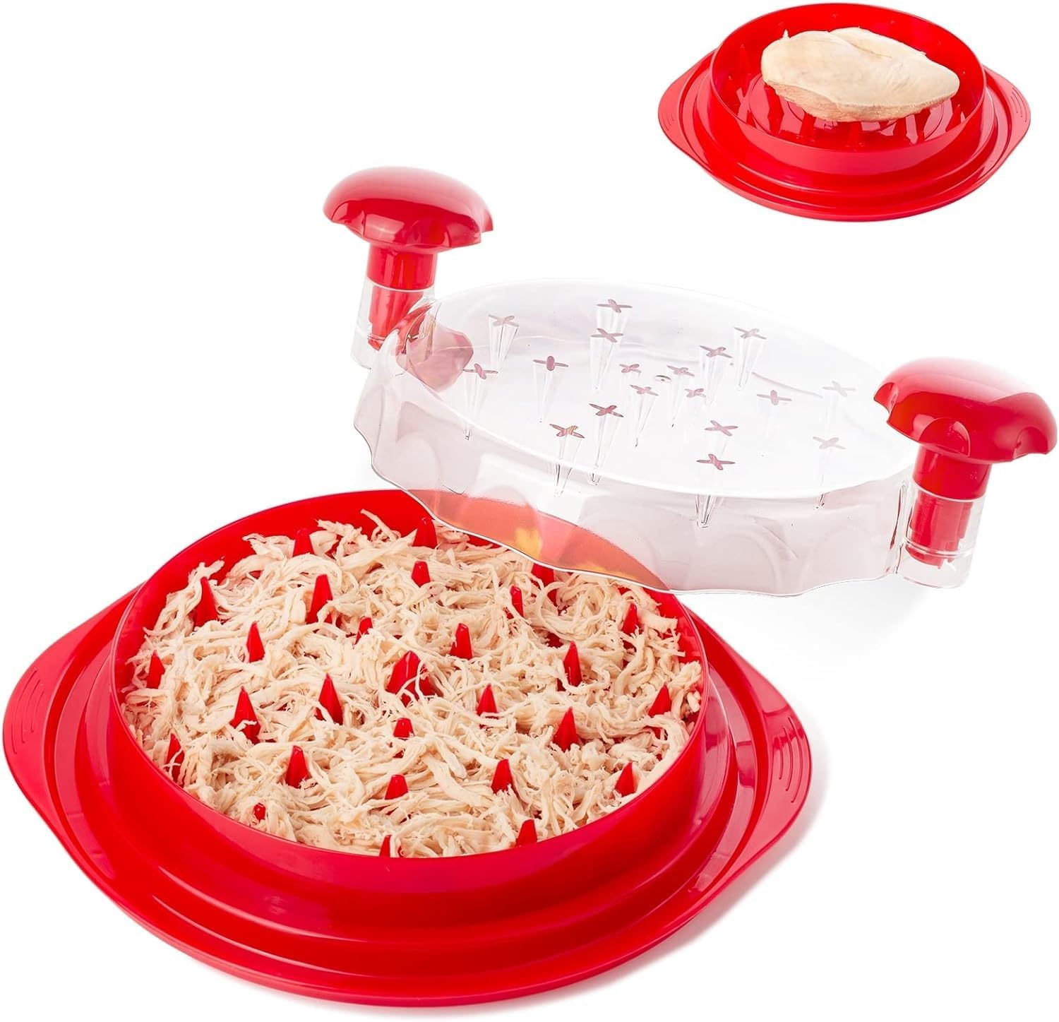Chicken Shredder with Clear Lid, Visible Meat Machine with Ergonomic Handle, Non-Slip BPA Free Breast Shredder, Dishwasher Safe for Fish Pork Beef (Red) image number 2