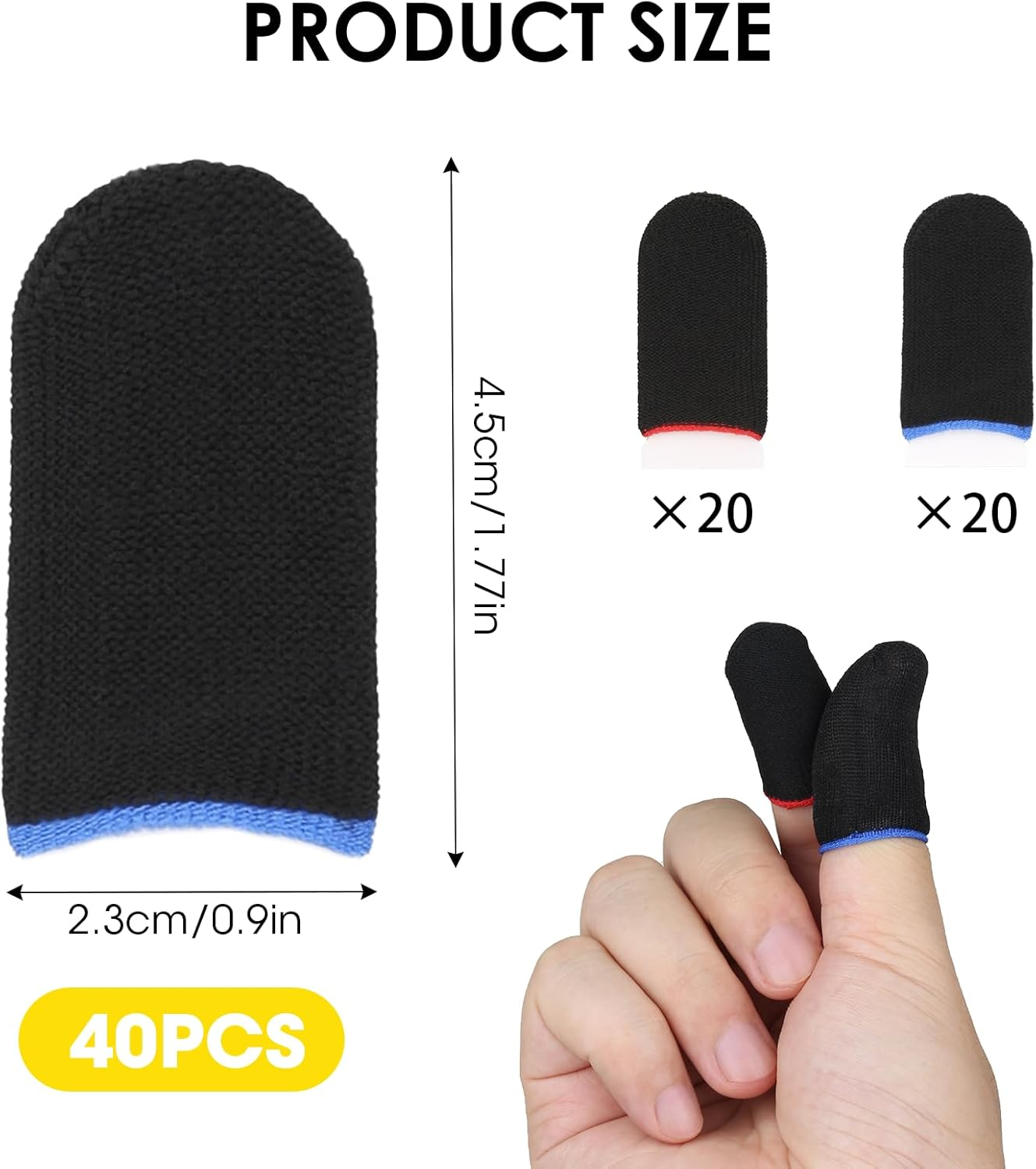 40 Pcs Gaming Finger Sleeves - Ultra-Thin Seamless Thumb Guards for Mobile Gaming, Carbon Fiber Breathable & Sweatproof, Touch-Sensitive Compatible with All Ios/Android Phones (Blue+Red) image number 4