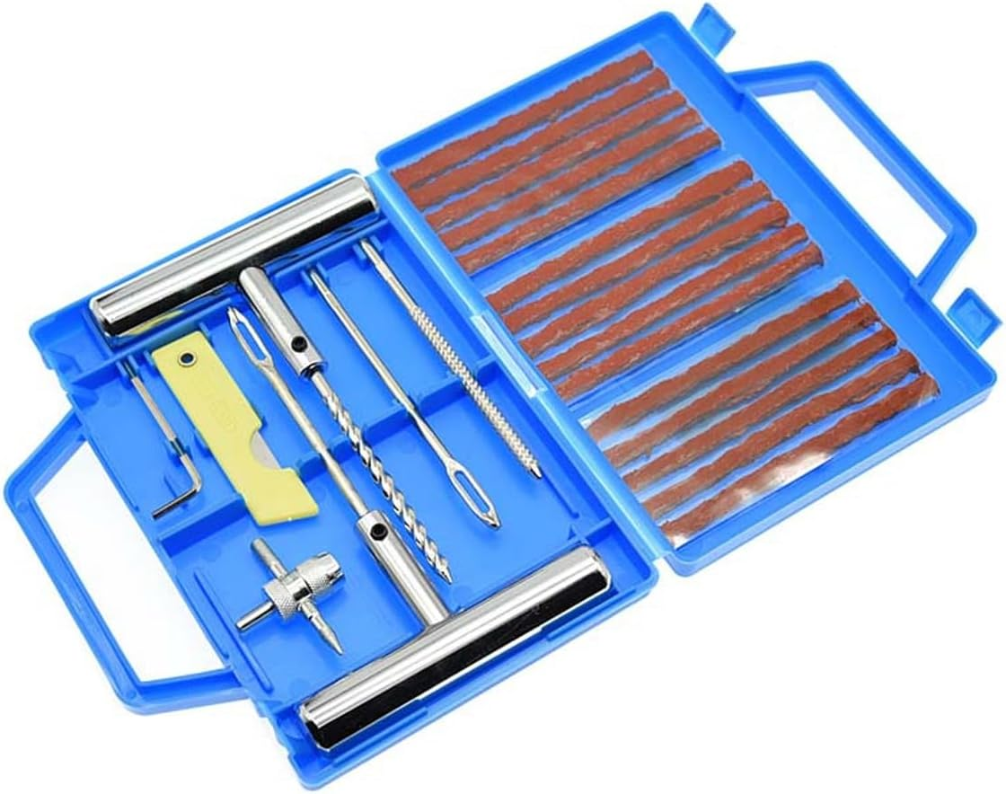 AIMALL 23PCS Tyre Repair Kit for Car Truck Motorcycle Bicycle, Emergency Puncture Plug Patch Set with T-Handle Reamer, Valve Core Tool, 15 Strips, Case 6.69X5.71X1.02In image number 6