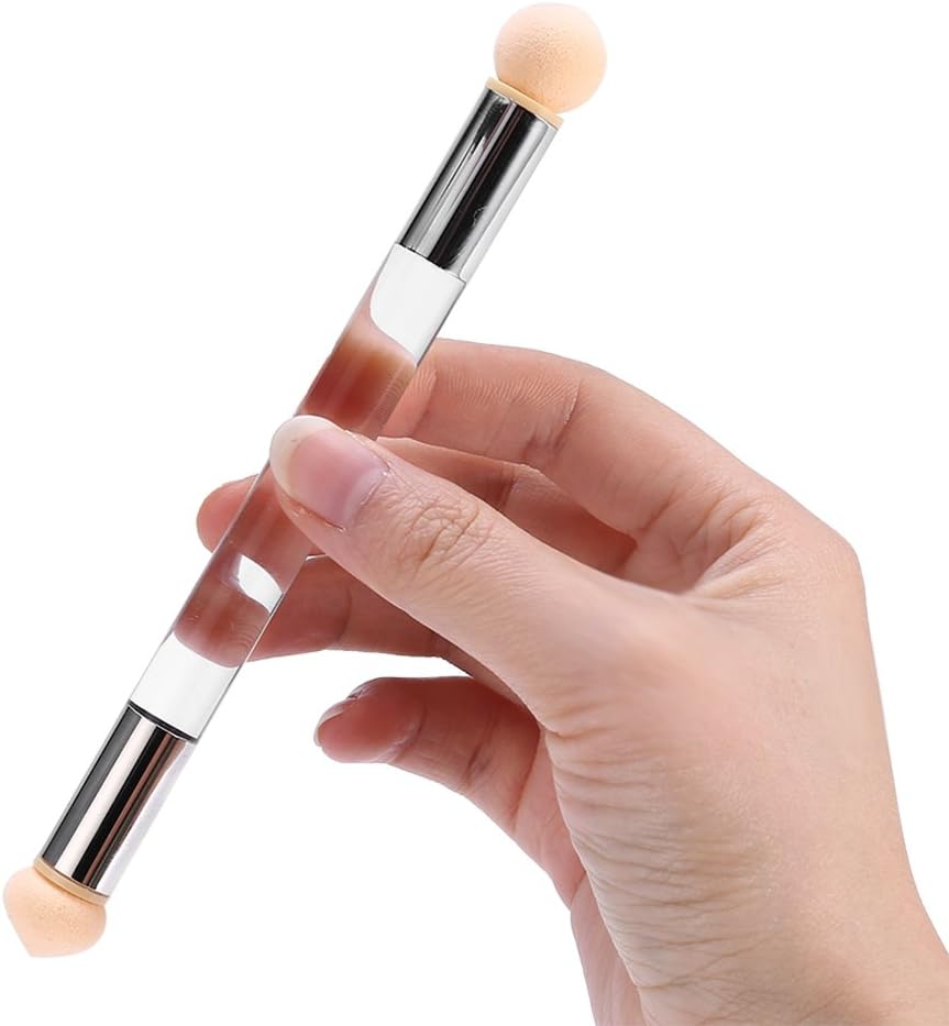 Double End Set UV Gel Nail Art Painting Gradient Shading Brush + 4 Additional Sponge Heads (2 Colours) (Transparent) image number 2