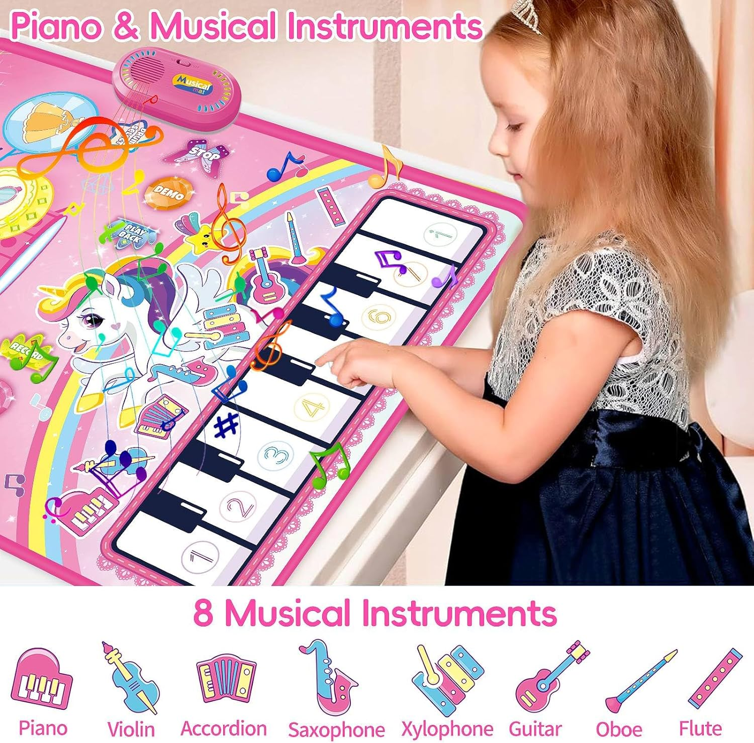 Piano Drum Kids Play Mat, Unicorn Piano Keyboard & Drum Set with Drums Sticks, Musical Mat Toys for Kids, Musical Instruments Montessori Toy for 3 4 5 6 Years Old Boy Girl Birthday Gift image number 5