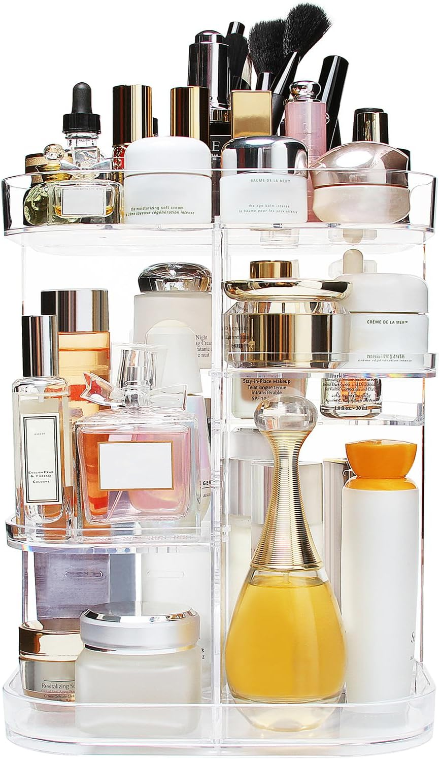 AMEITECH 360-Degree Makeup Organizer, DIY Adjustable Rotating Cosmetic Storage Carousel Spinning Holder Storage Rack with 5 Layers Large Capacity, Best for Countertop, Square