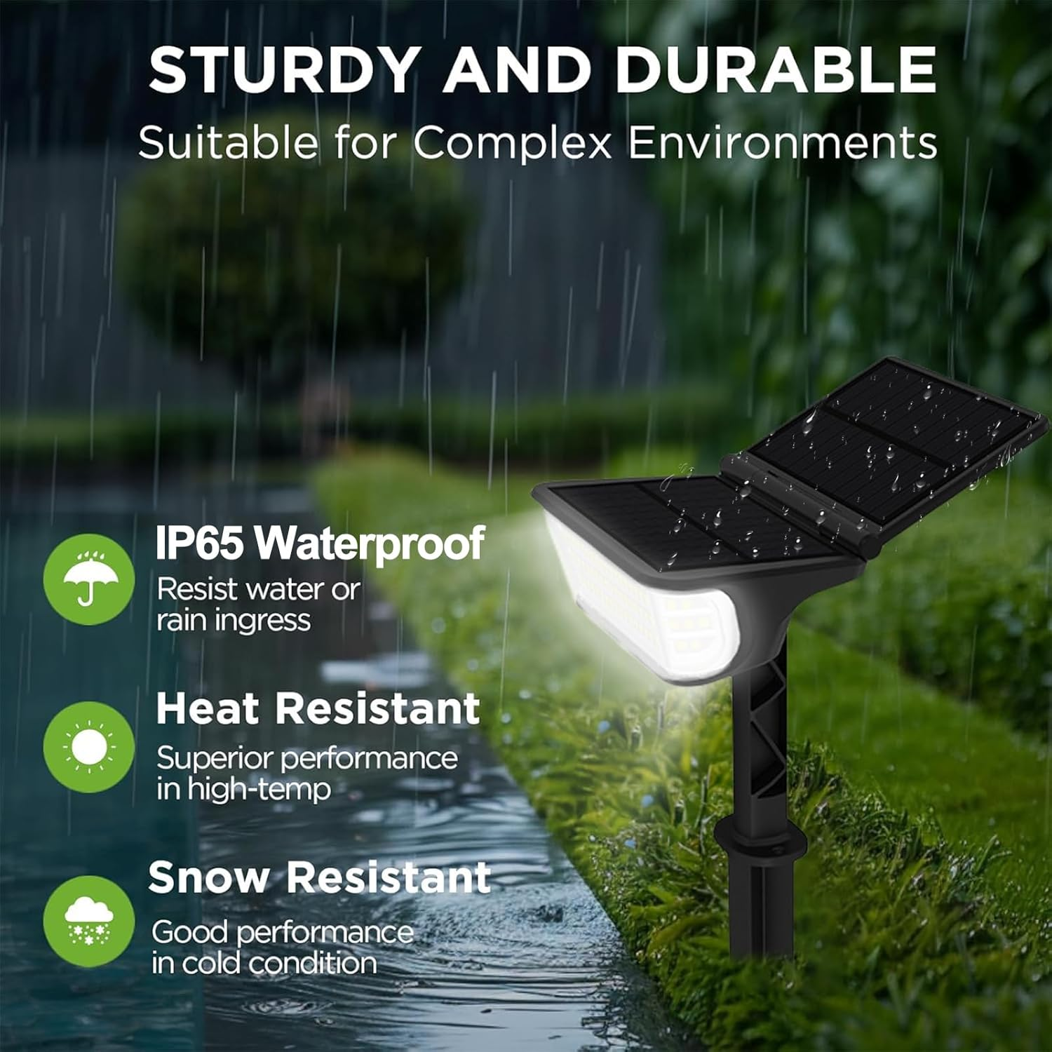 XIULIUU Solar Spot Lights Outdoor, 2 Pack Landscape Spotlights with 3 Lighting Modes, IP65 Waterproof, 2-In-1 Auto On/Off Solar Powered Flood Lights for Yard Garden House Garage Pathway (Cool White) image number 3