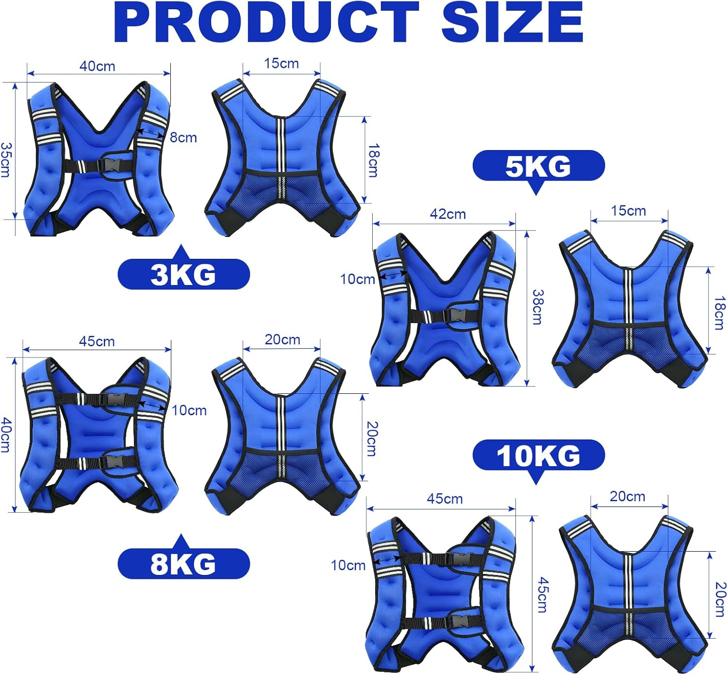 Weighted Vest for Women and Men ,3Kg 5Kg 8Kg 10Kg Weight Vest with Reflective Stripe and Double Adjustable Buckle Straps Weight Vests for Strength Training, Jogging, Cardio, Weight Loss,Running, Workout, Walking image number 1