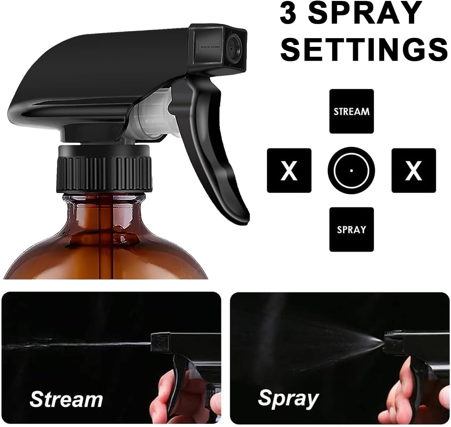 GIOD Amber Glass Spray Bottles 250Ml (2-Pack), Boston round Essential Oil Sprayers with UV Protection, Bpa-Free with Black Booster Spray Cap, Label, Funnel, Lid, Pipette image number 3