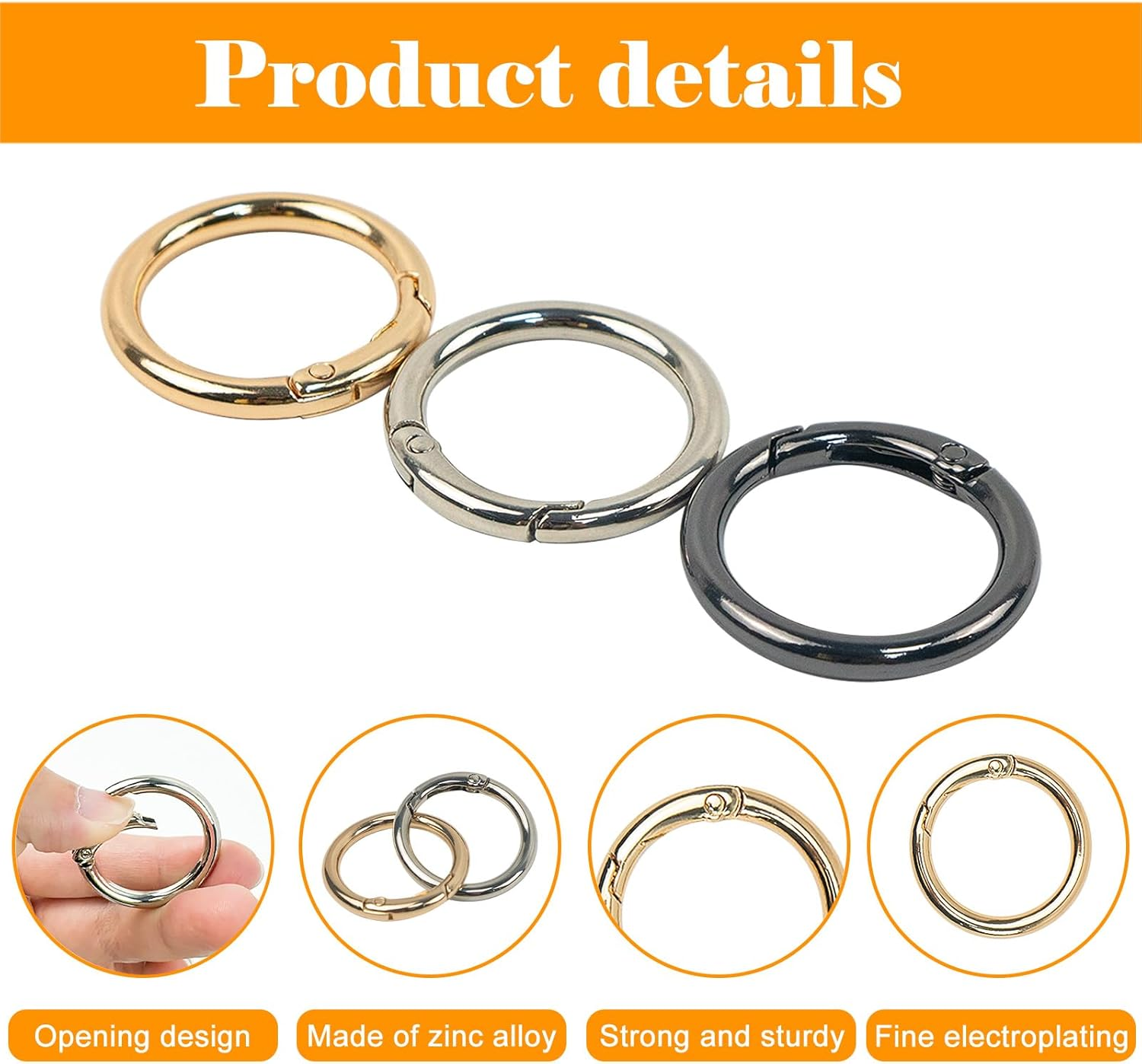 18 Pcs Spring O Ring Clasp Circle Carabiner Purse Rings for Straps Metal round Key Ring Keychain Clip Gold Silver (Colorful) image number 2